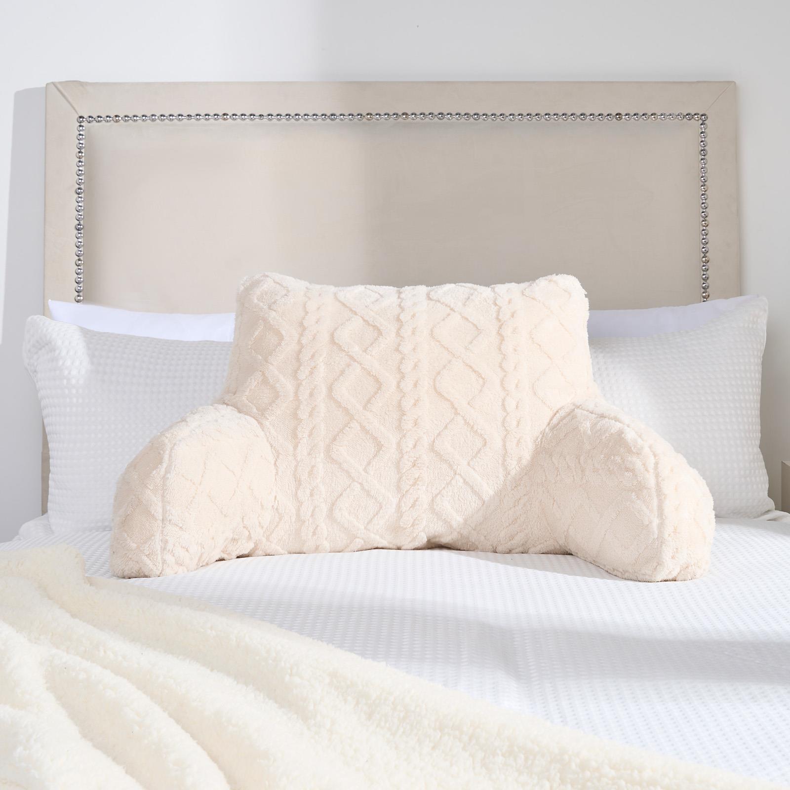 OHS Cable Knit Bolster Cuddle Cushion Fleece Back Support Filled Reading Pillow