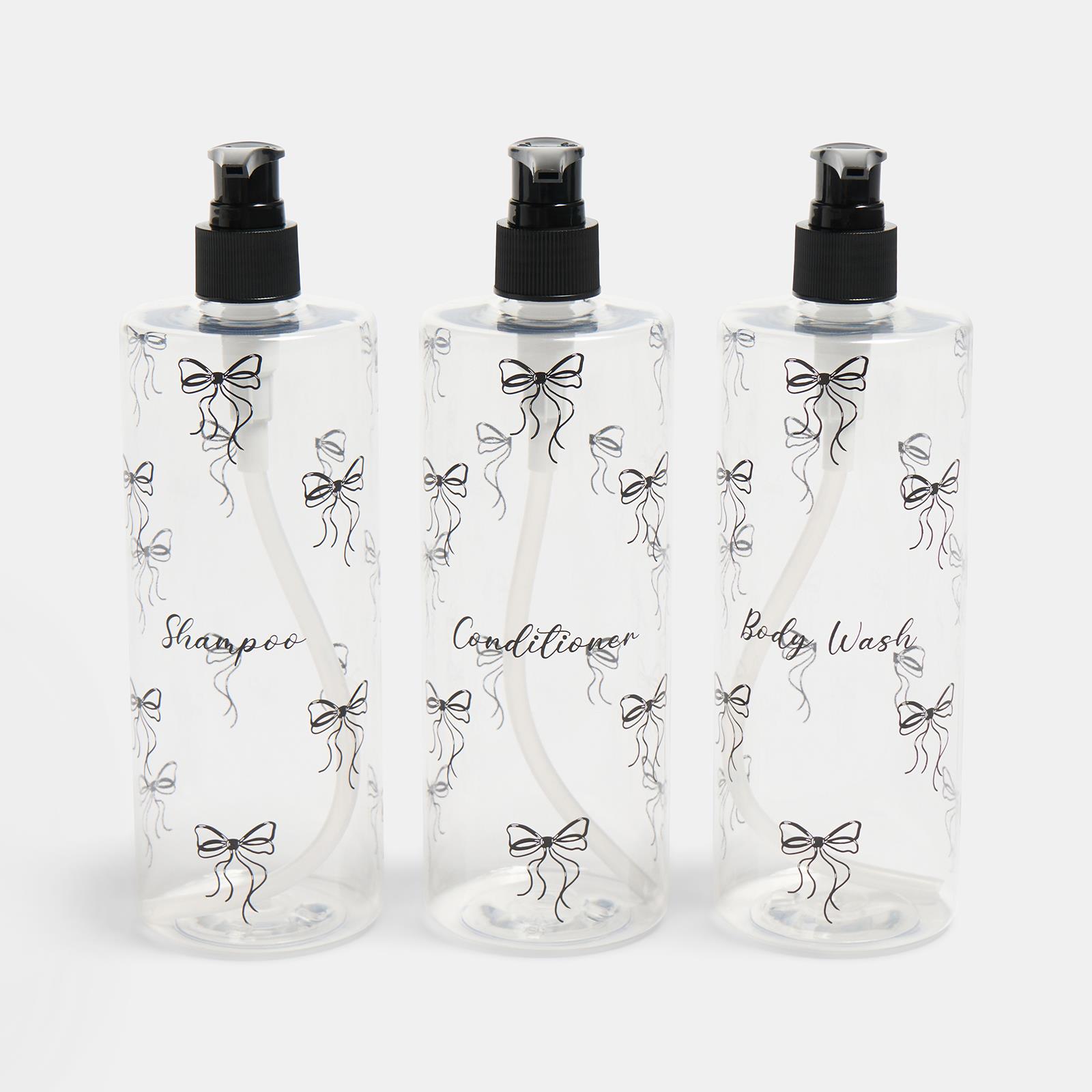 OHS Bows Pump Dispenser Bottles 3 Pack Refillable Shampoo Conditioner Containers