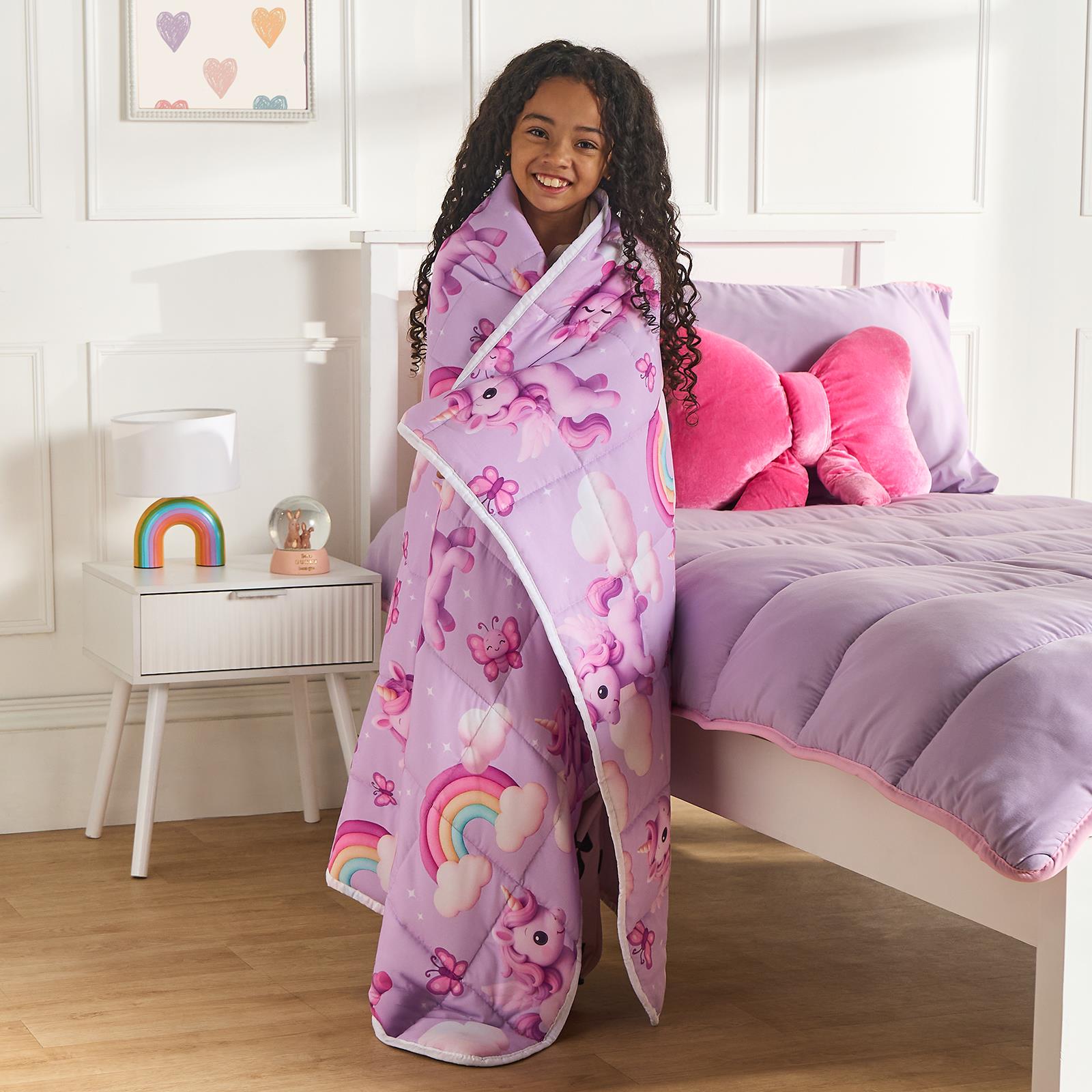 OHS Unicorn Weighted Blanket Kids 3kg Quilted Throw Sensory Sleep Therapy