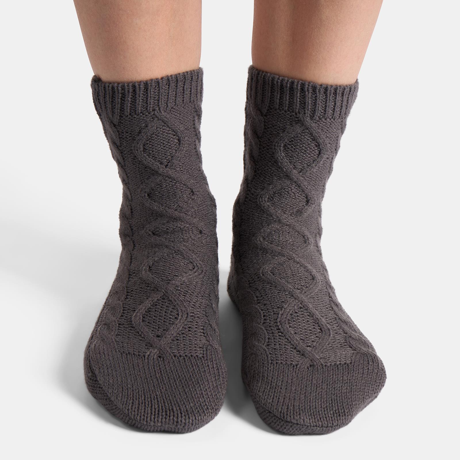 OHS Cable Knit Socks Womens Non Slip Warm Indoor Lounge Sock Slipper