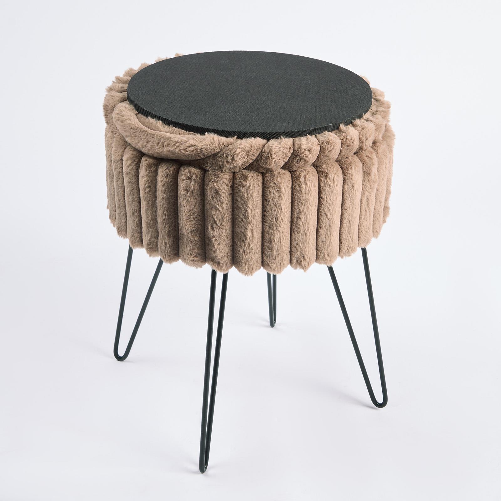 OHS Faux Fur Stool Hairpin Ribbed Fleece Round Vanity Seat Foot Rest Chair - Produktbild 5