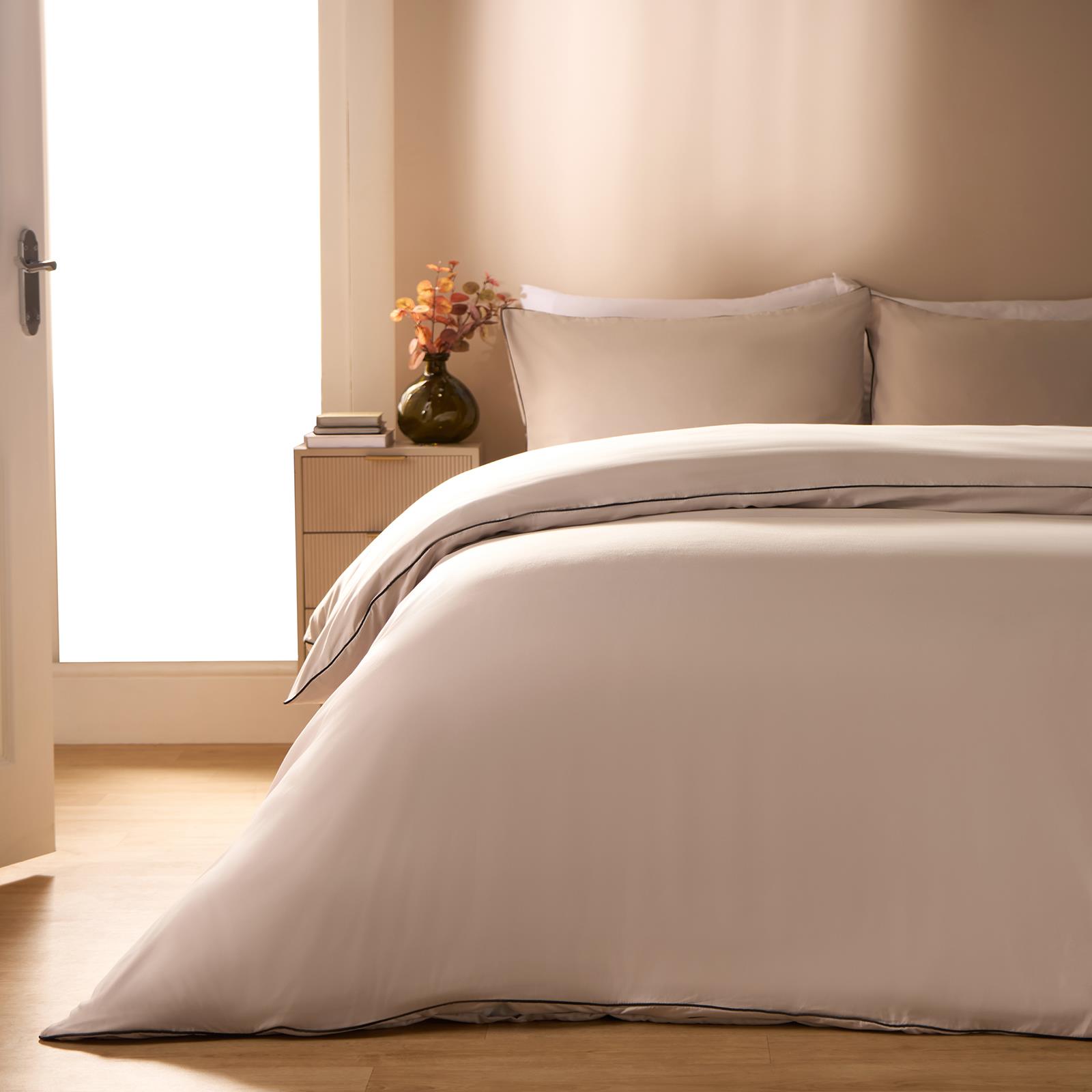 OHS Piped Edge Duvet Cover Set Soft Quilt Pillowcase Bedding Double King Size