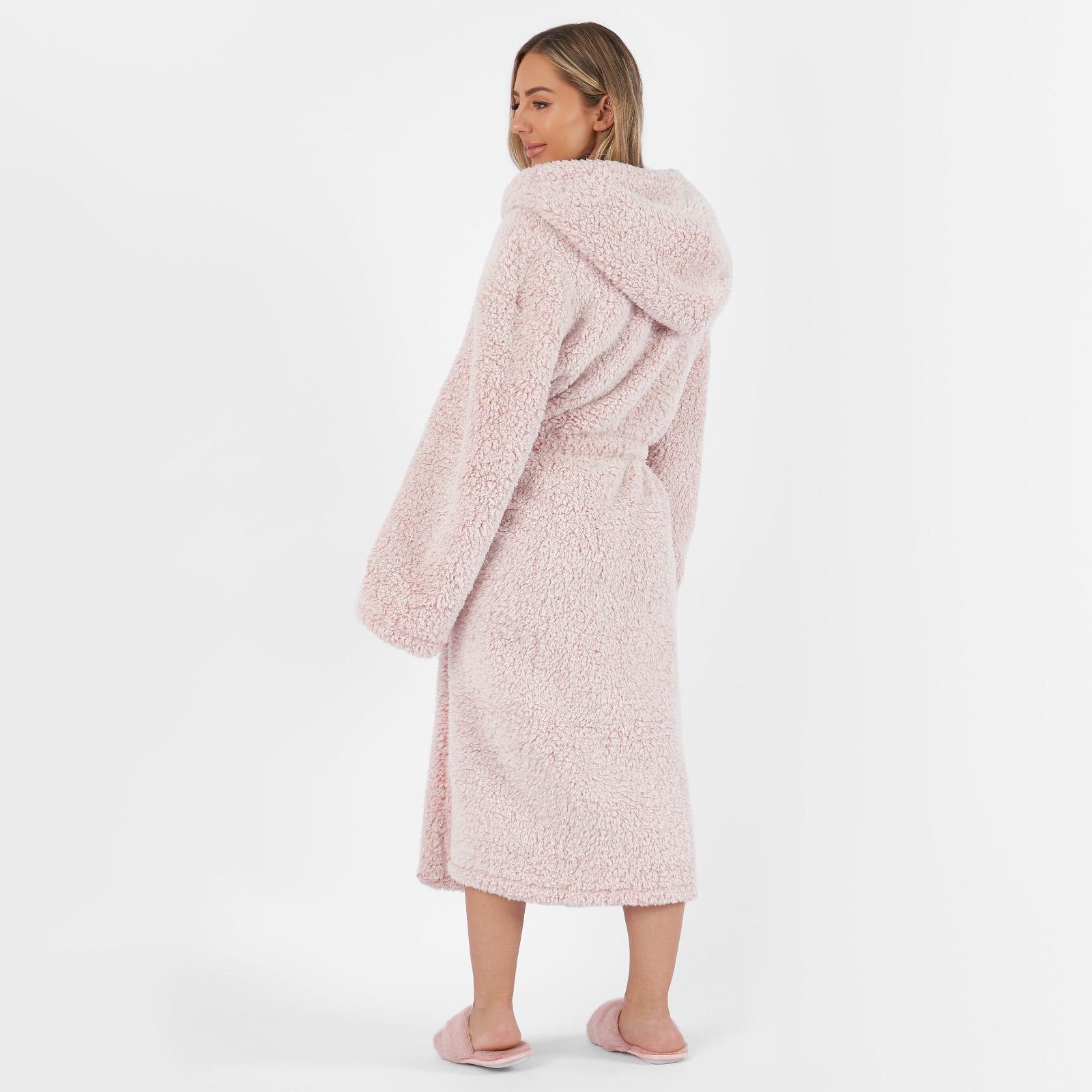 OHS Teddy Marl Fleece Soft Adults Dressing Gown Unisex Full-Length Robe