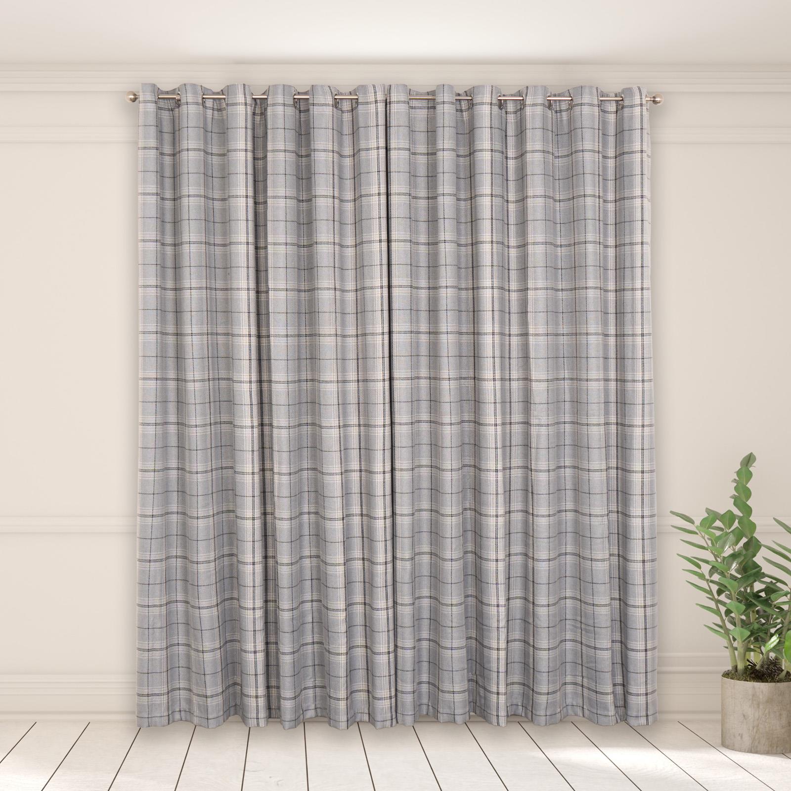 OHS Check Eyelet Curtains Pair Thermal Ring Top Textured Woven Ready Made