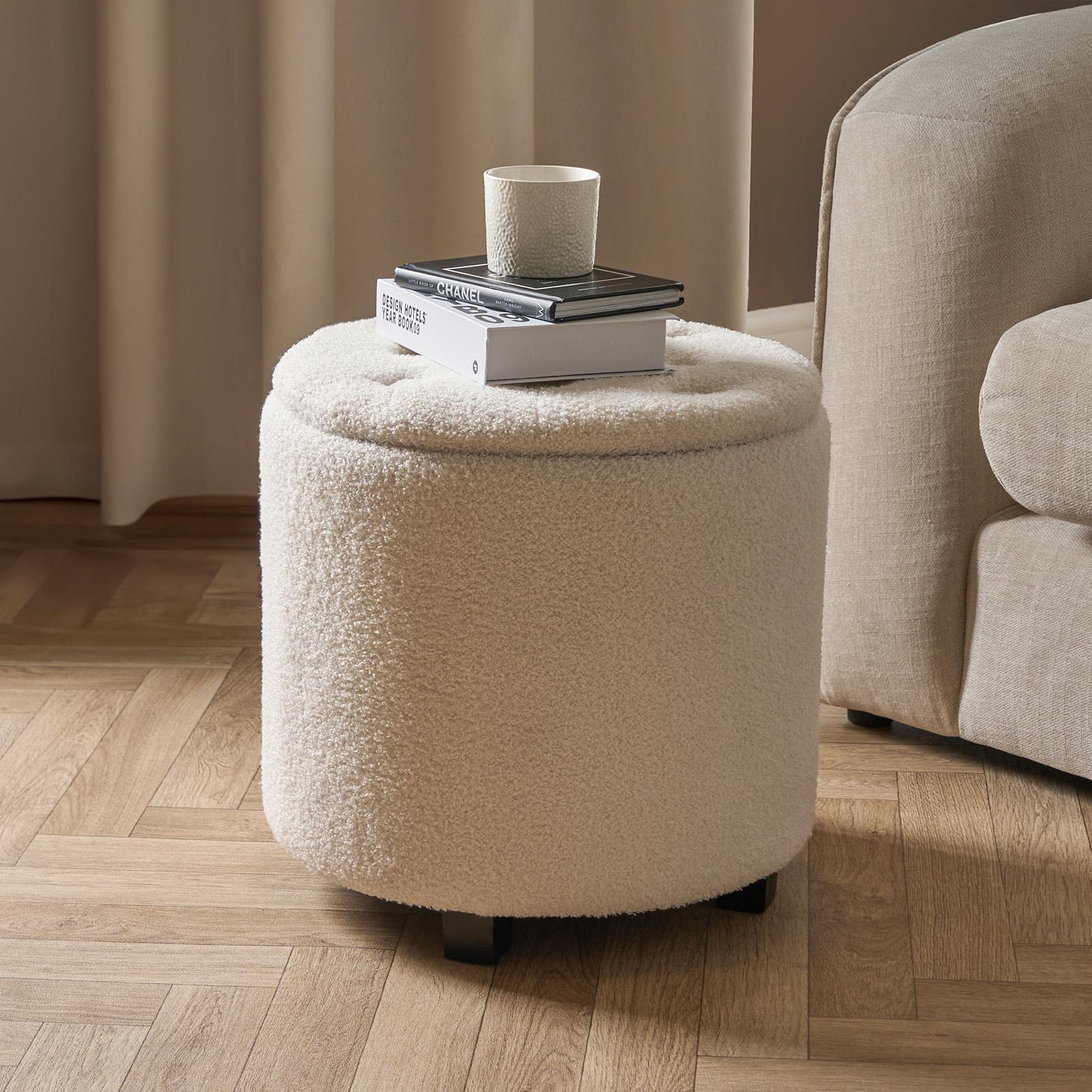 OHS Ottoman Stool Storage Boucle Vanity Seat Soft Foot Rest Pouffe Home Chair