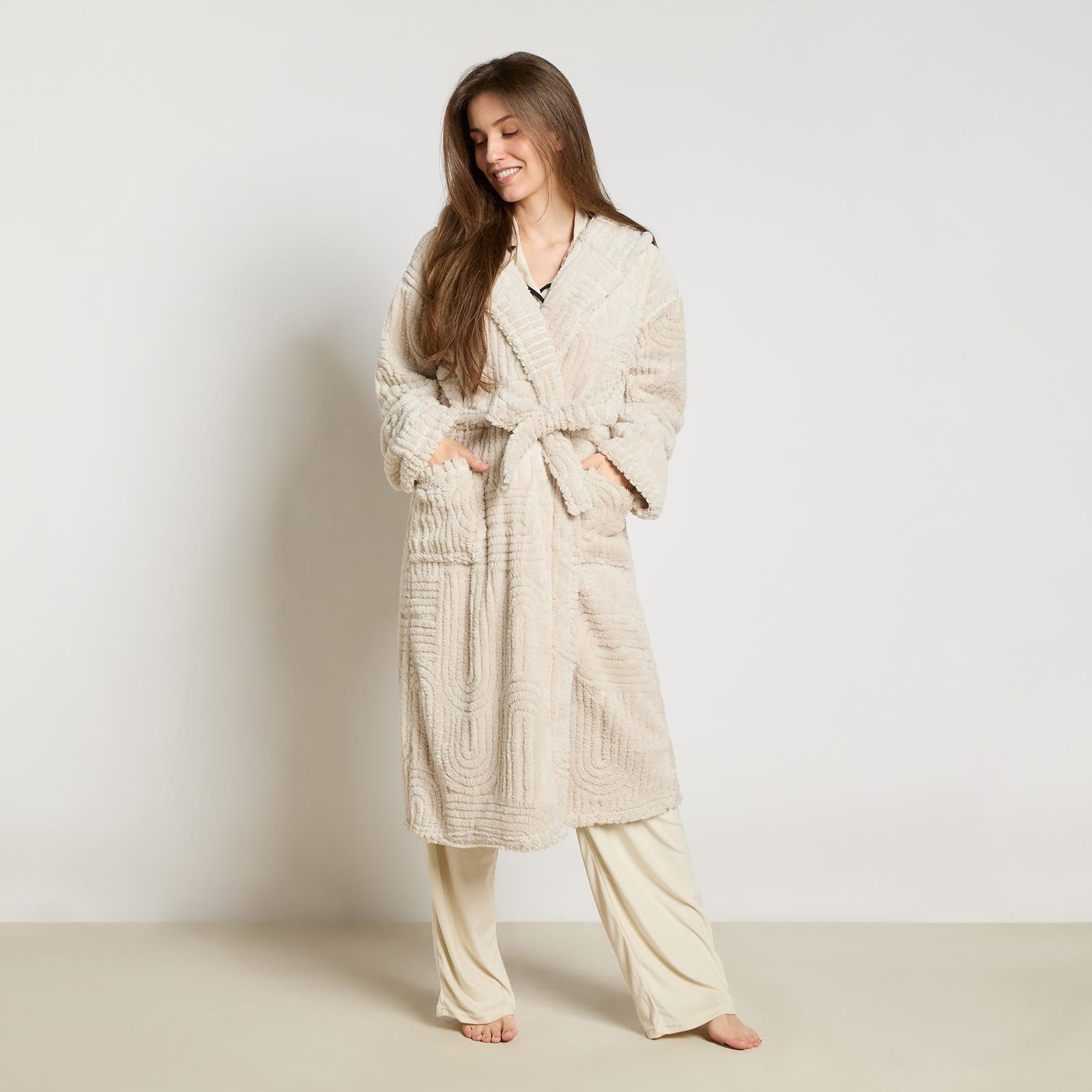 OHS Tufted Dressing Gown Soft Fleece Robe Thermal Bathrobe Hooded Loungewear