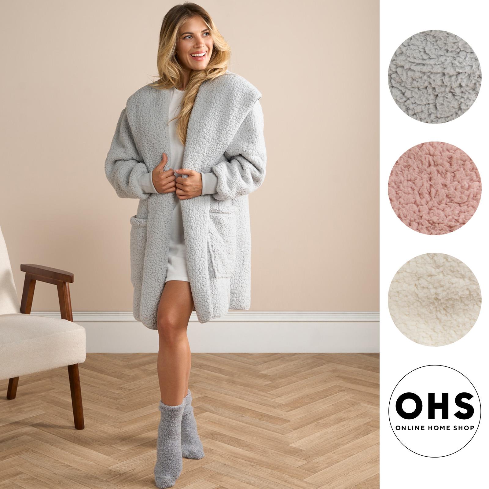 OHS Waterfall Cardigan Warm Teddy Fleece Open Front Wrap Loungewear Outwear