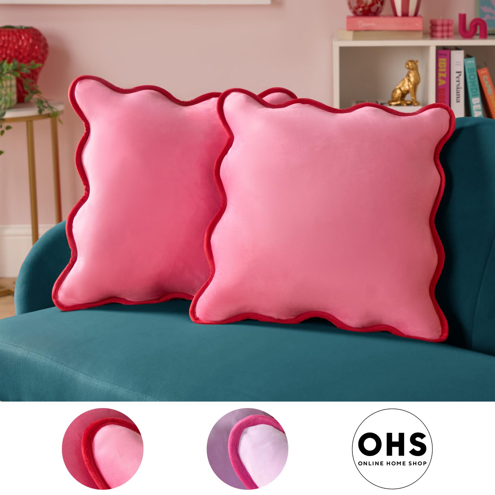 OHS Scallop Edge Cushion Covers Matte Velvet Square Pillowcases Filled Multipack