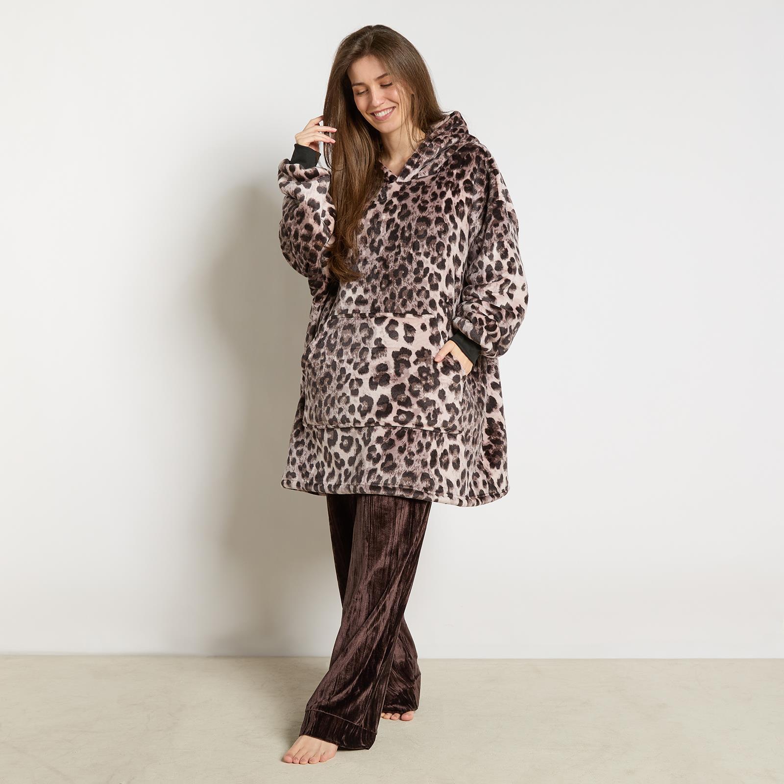 OHS Animal Prints Hoodie Blanket Sherpa Lined Fleece Wearable Throw