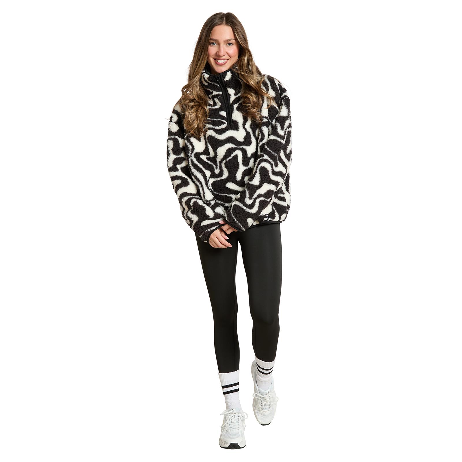 OHS Print Teddy Fleece Half Zip Jumper Womens Pullover Sweatshirt Long Sleeve