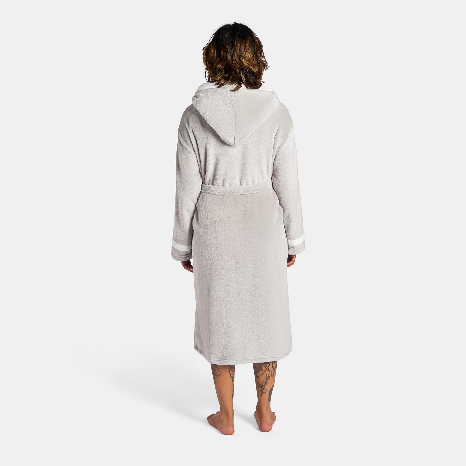 OHS Piped Edge Dressing Gown Flannel Fleece Winter Loungewear Hooded Bathrobe
