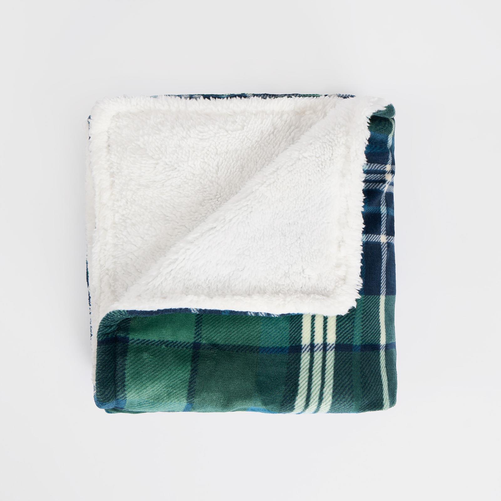 OHS Tartan Throw Sherpa Fleece Plush Flannel Blanket Warm Xmas Soft Bedspread
