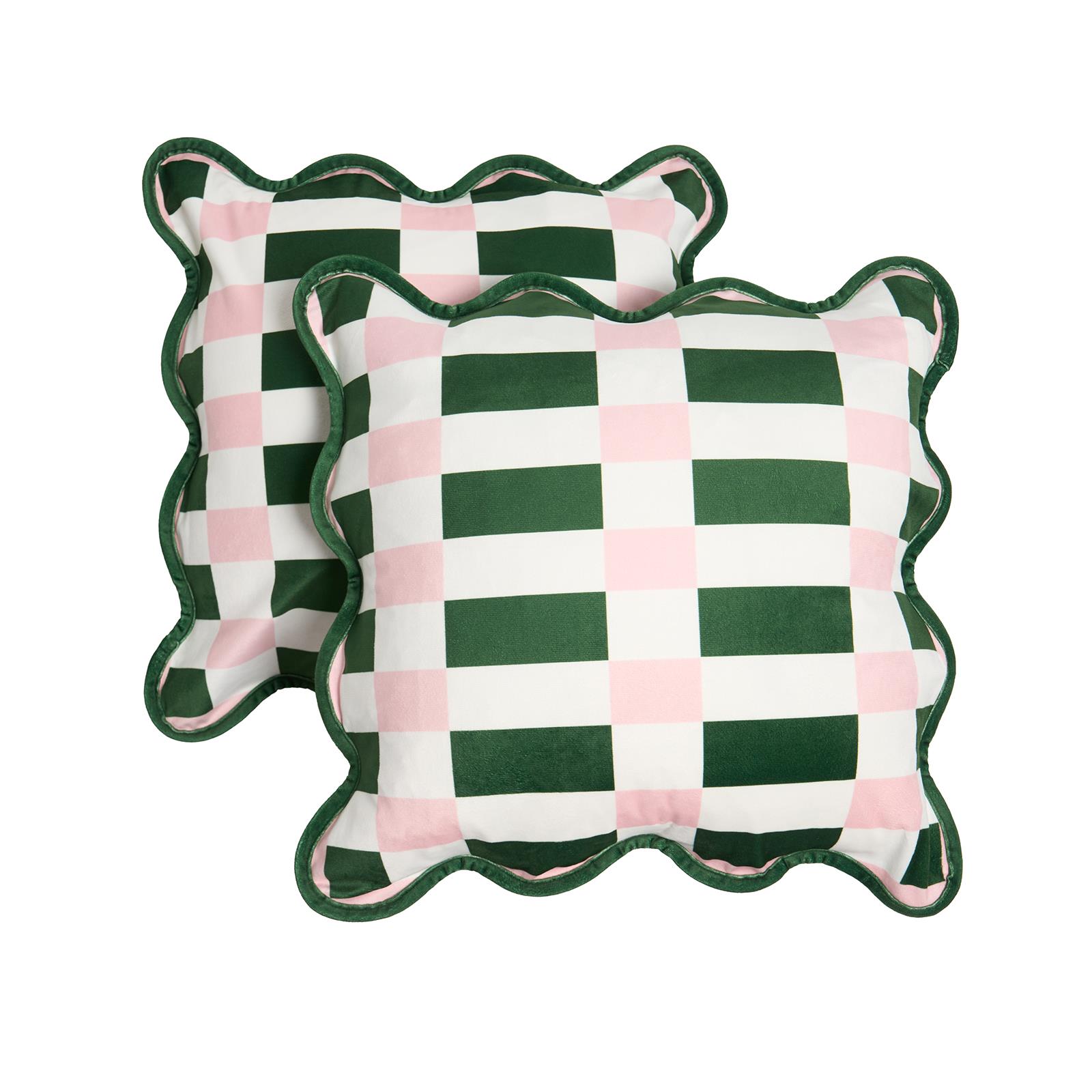OHS Checkerboard Cushion Covers Scallop Edge Matte Velvet Square Pillowcases