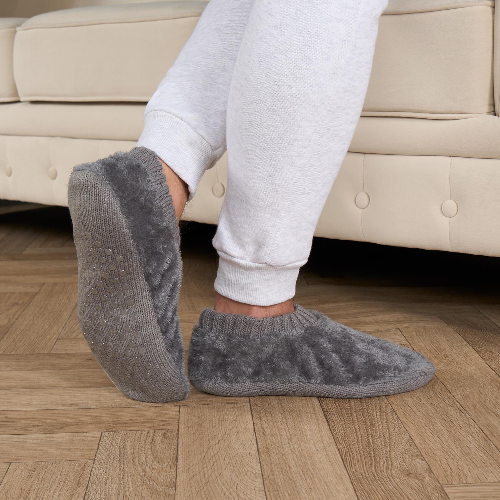 OHS Mens Bed Socks Slipper Teddy Fleece Fluffy Thick Indoor Marl Lounge Warm