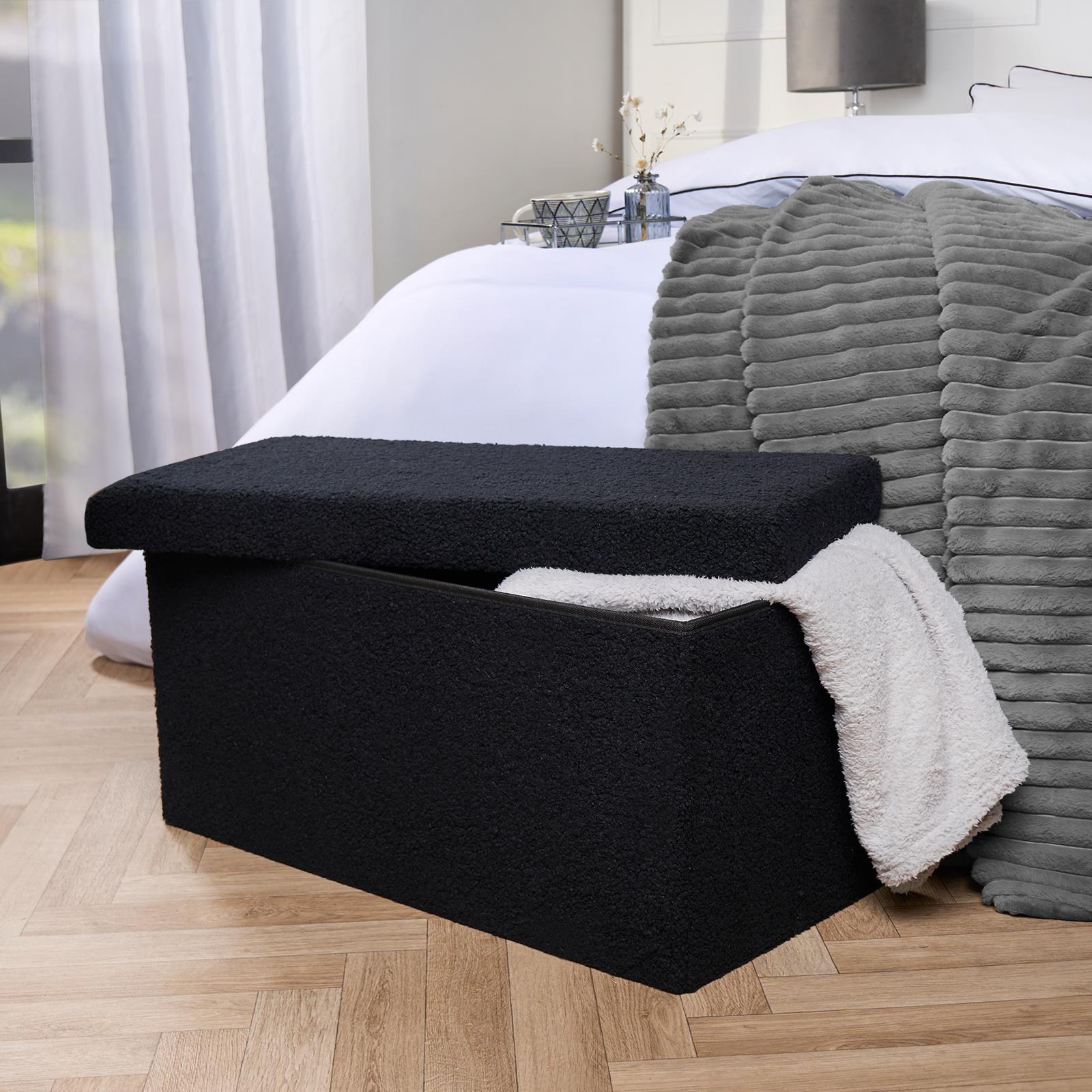 Ottoman Storage Box Folding Footstool Space Saving Boucle Teddy Fleece Seat Tub - Picture 4 of 34