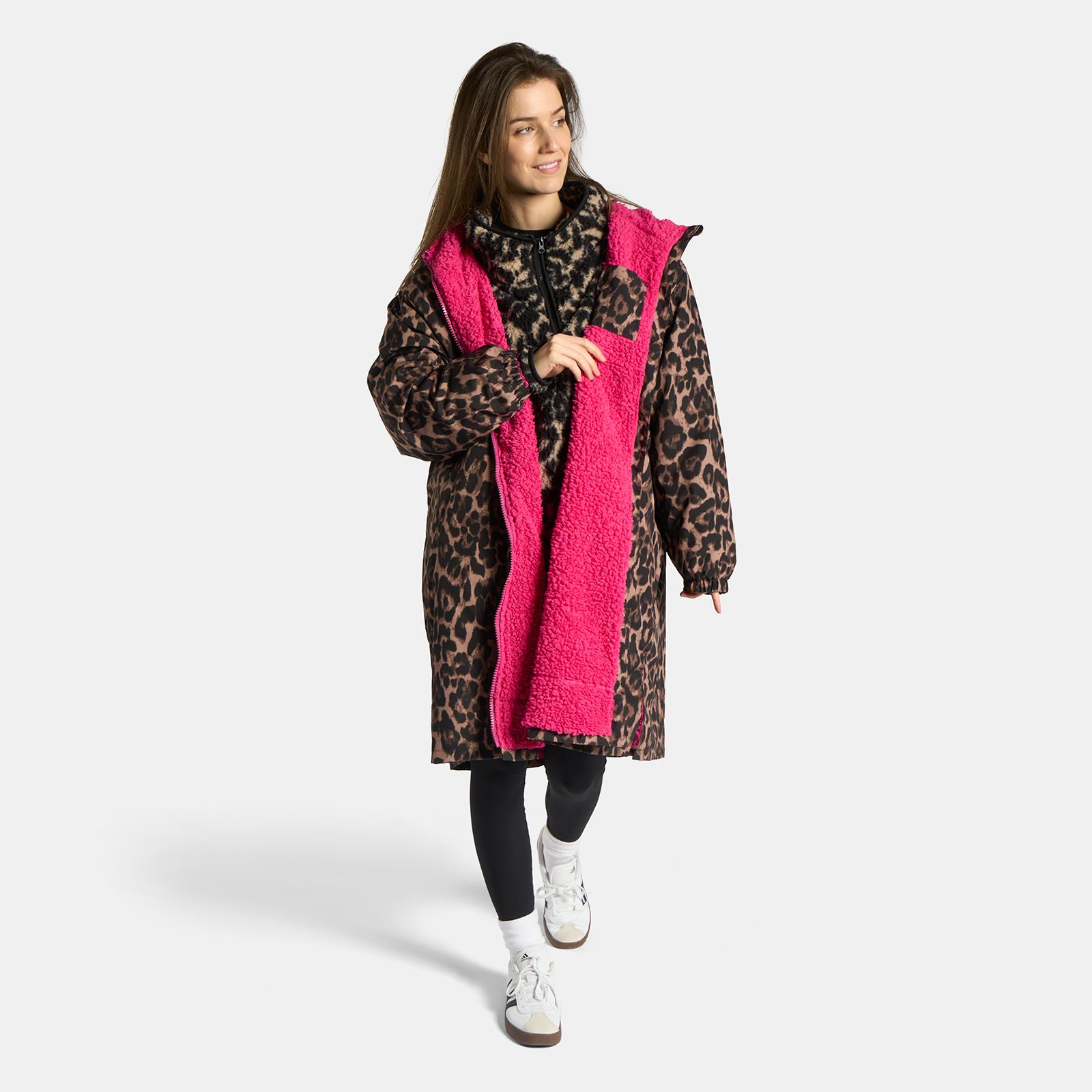 OHS Coat Drying Robe Animal Print Sherpa Lined Water Resistant Oversized