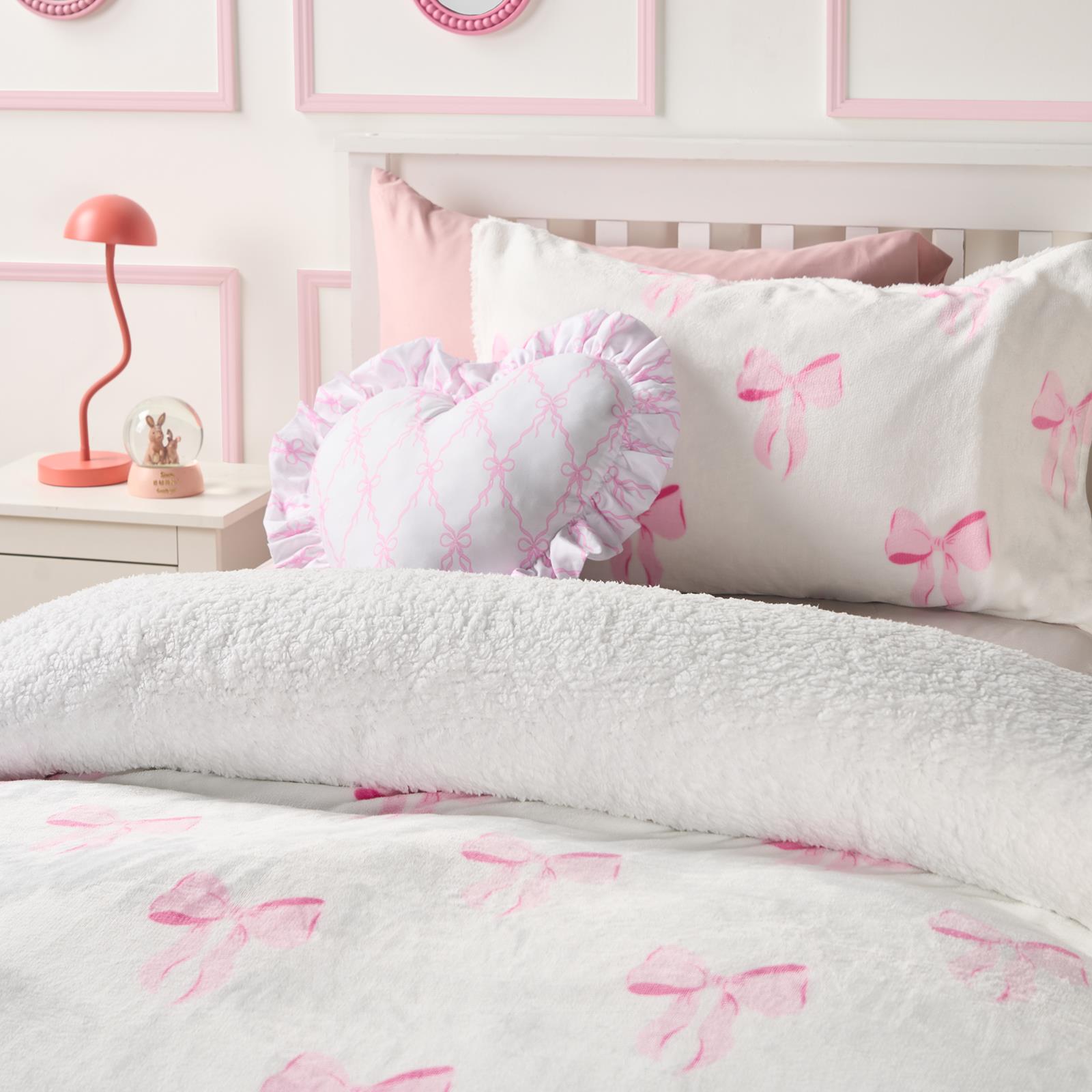OHS Bows Fleece Bedding Set Winter Warm Sherpa Duvet Cover with Pillowcase