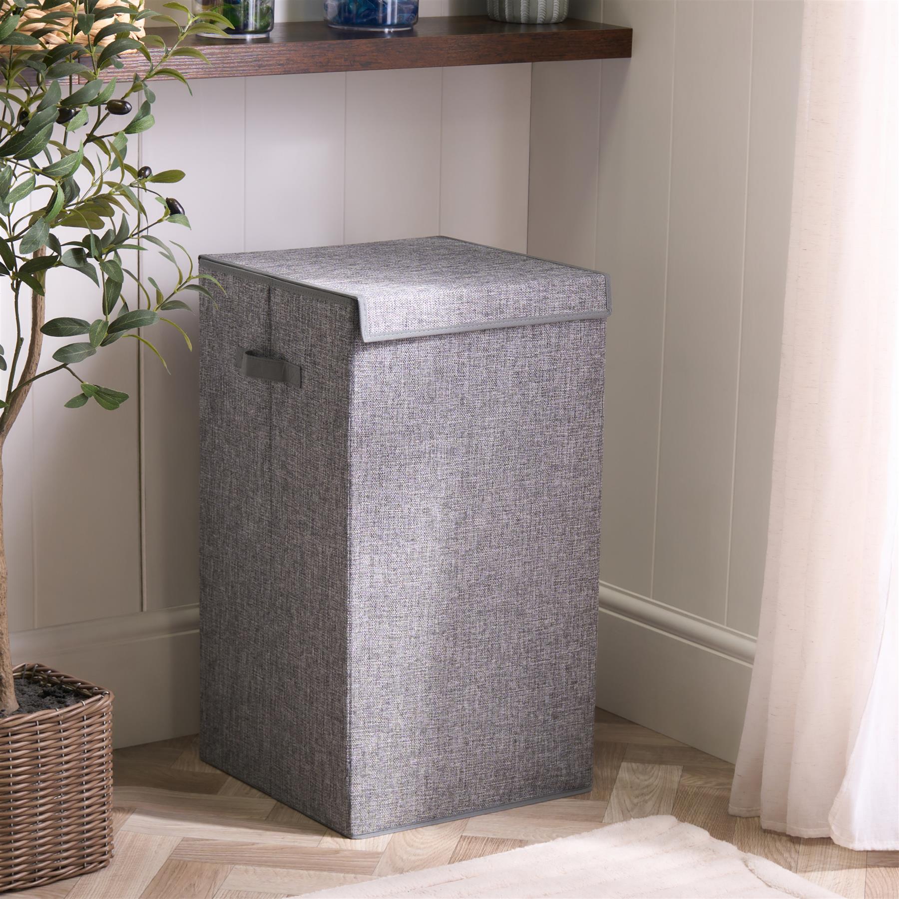 OHS Laundry Basket Faux Linen Folding Hamper Bag Clothes Bin Storage with Lid