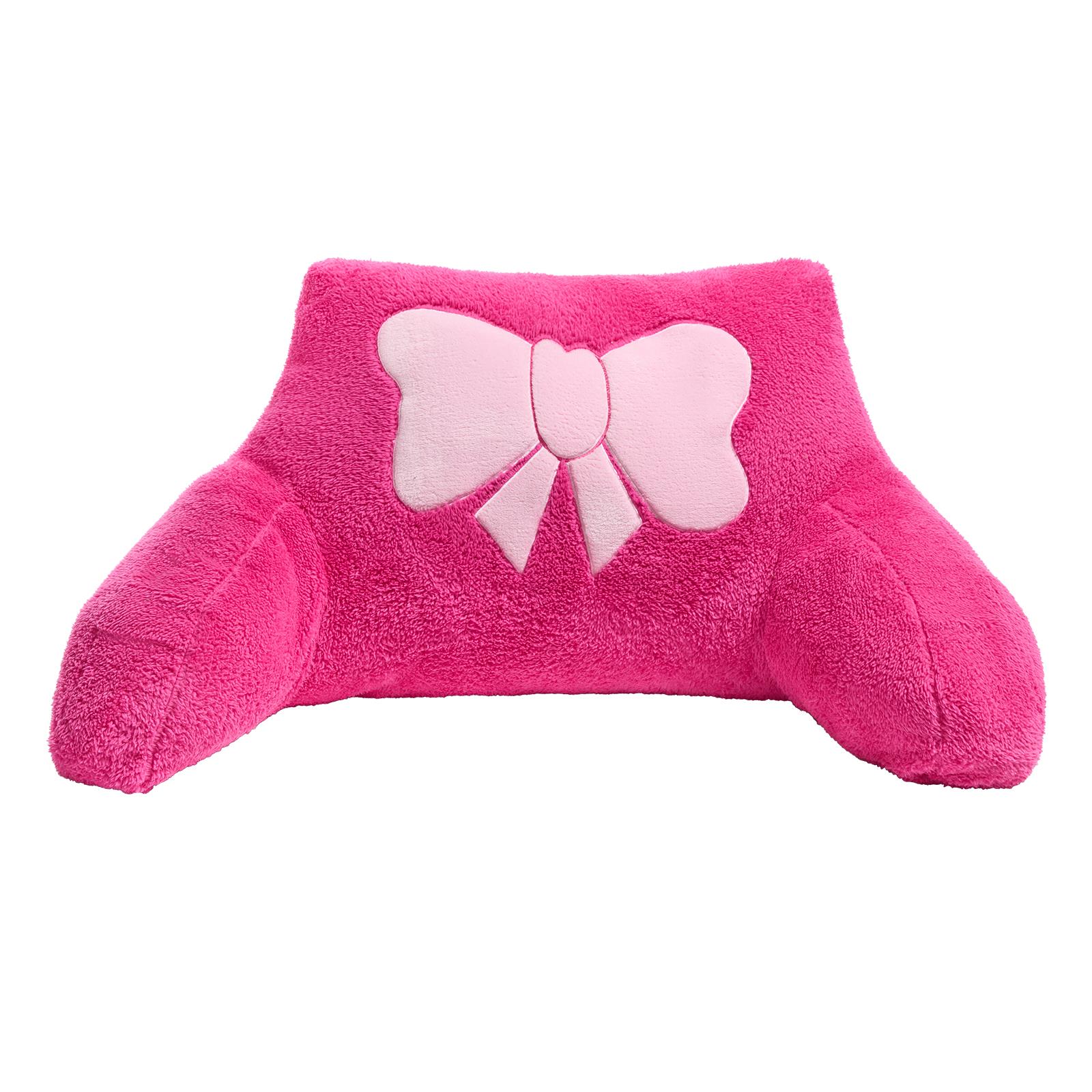 OHS Embroidered Bow Cuddle Cushion Teddy Fleece Reading Pillow with Arms