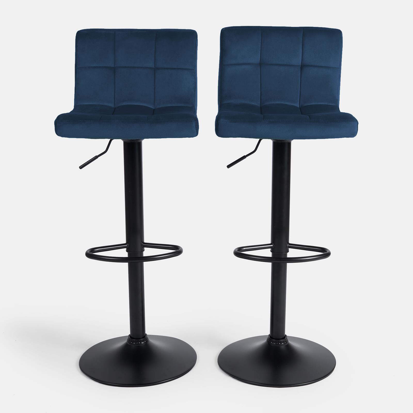 Adjustable Bar Stools x 2 Velvet Swivel Pub Seat Kitchen Breakfast Counter Chair - Picture 34 of 47