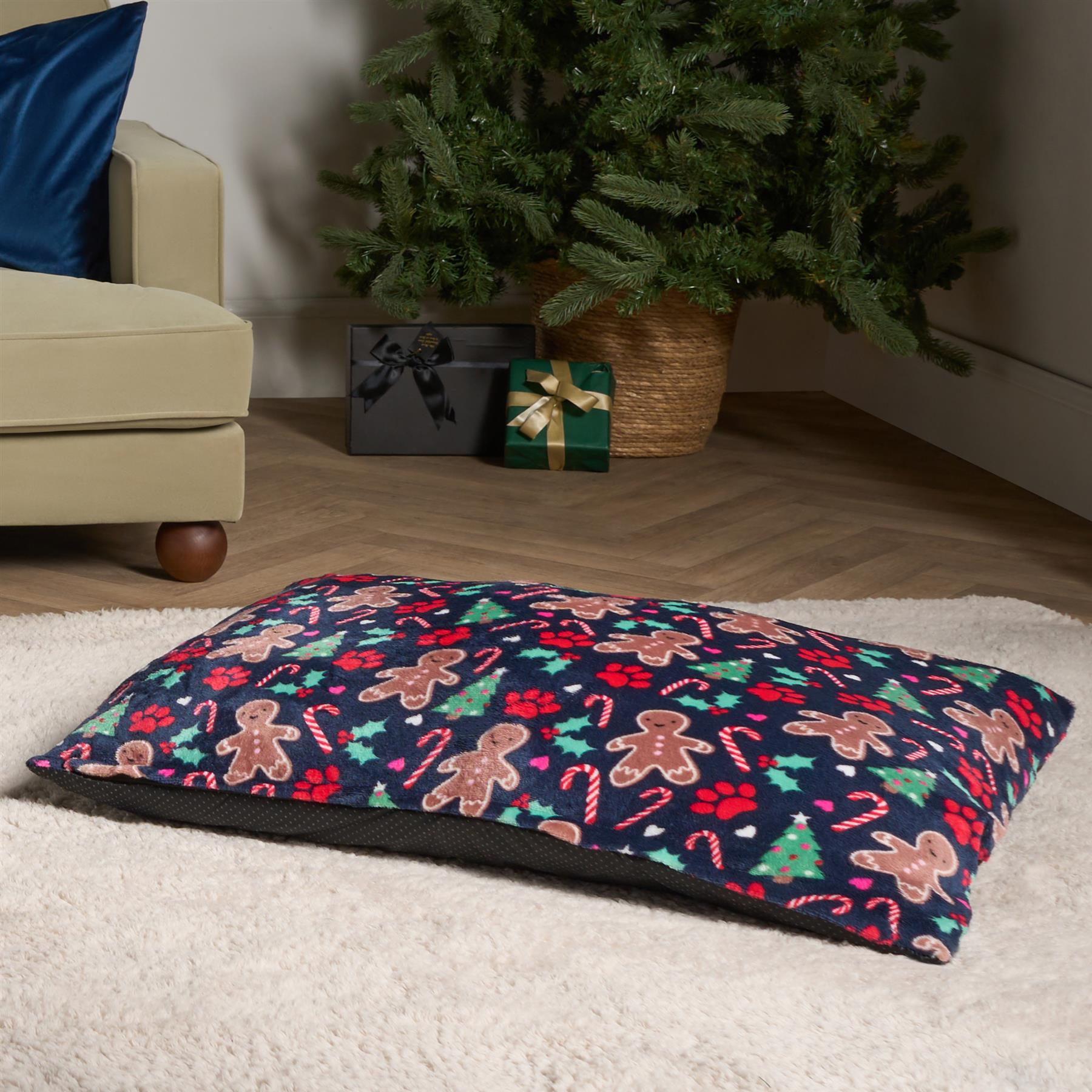OHS Print Pet Bed Fleece Paw Checks Leopard Stripes Xmas Calming Cushion Dog Cat