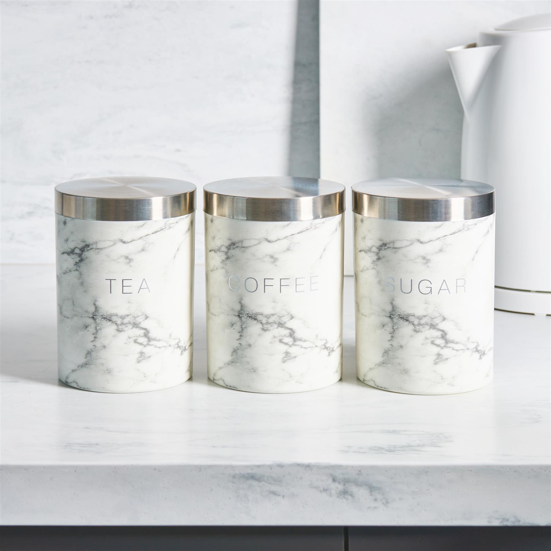 OHS Marble Tea Coffee Sugar Canisters Set of 3 Kitchen Storage Jars with Lids