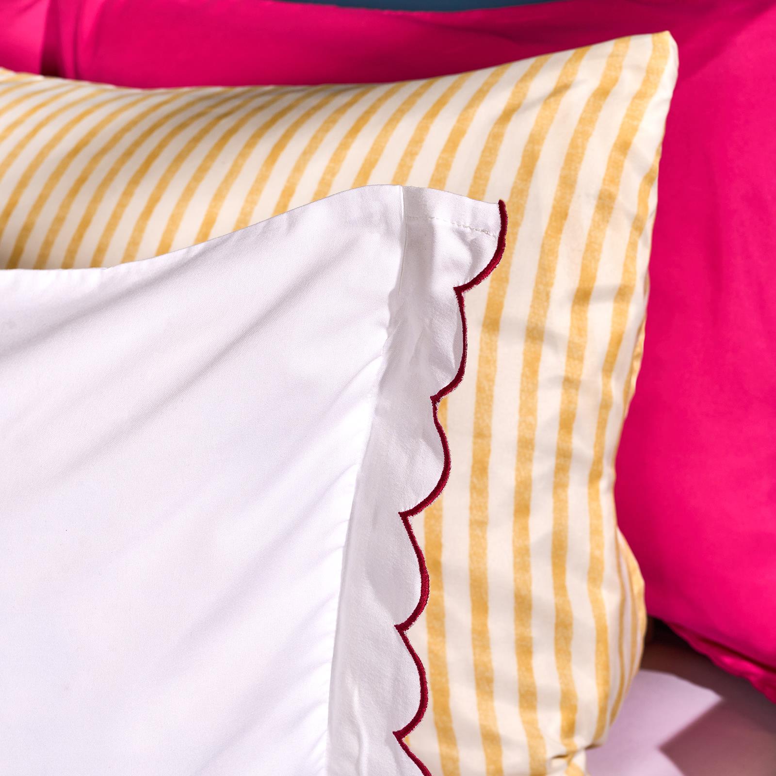 OHS Scallop Edge Bedding Set Microfibre Contrast Duvet Cover with Pillowcase