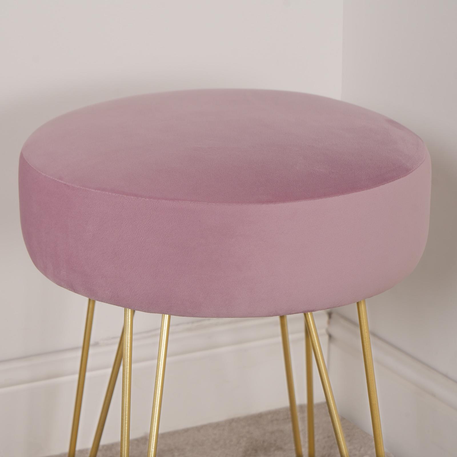 Dressing Table Stool Velvet Round Makeup Vanity Seat Chair Metal Legs Pouffe
