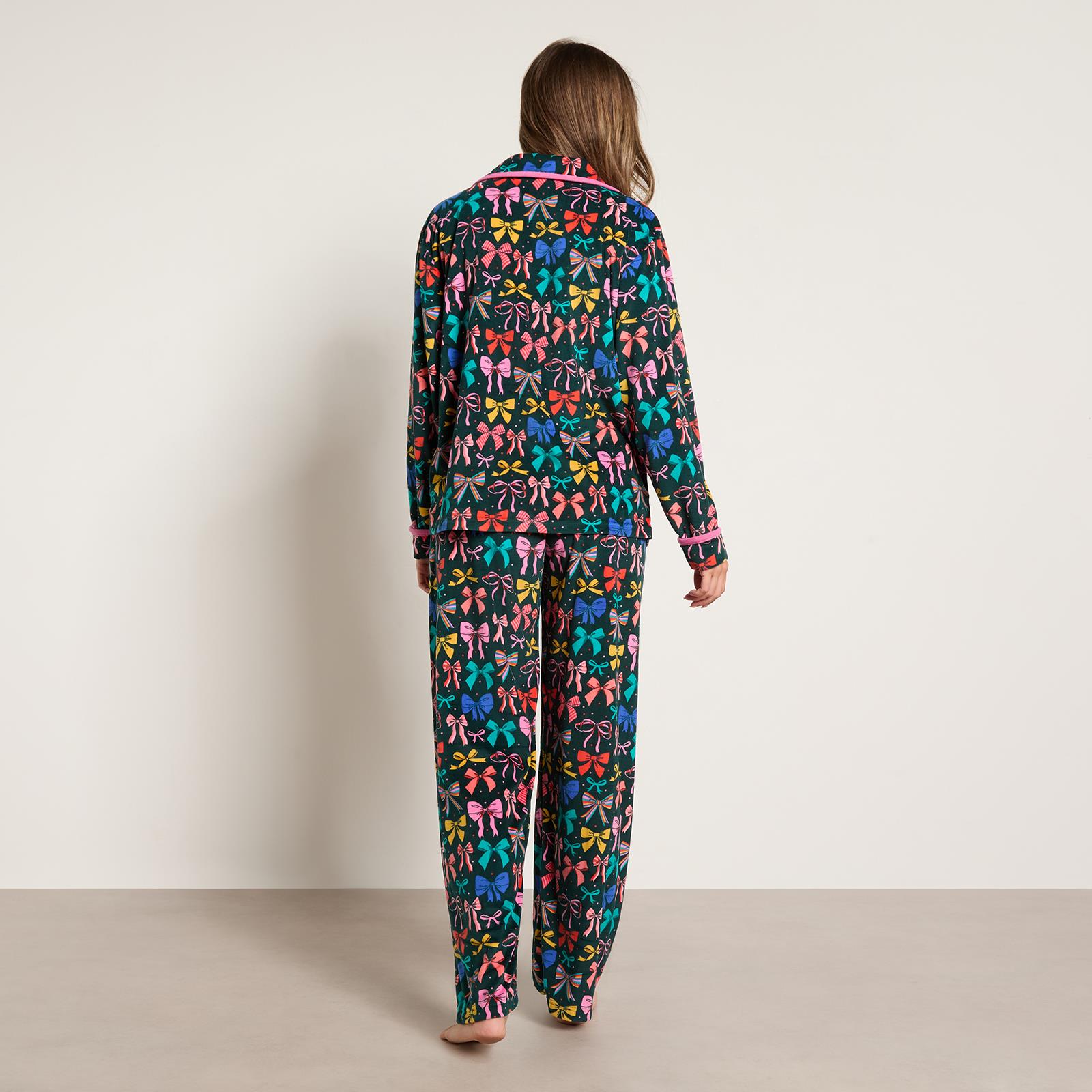 OHS Matte Velvet Pyjama Set Festive Piped Button Through Nightwear PJs