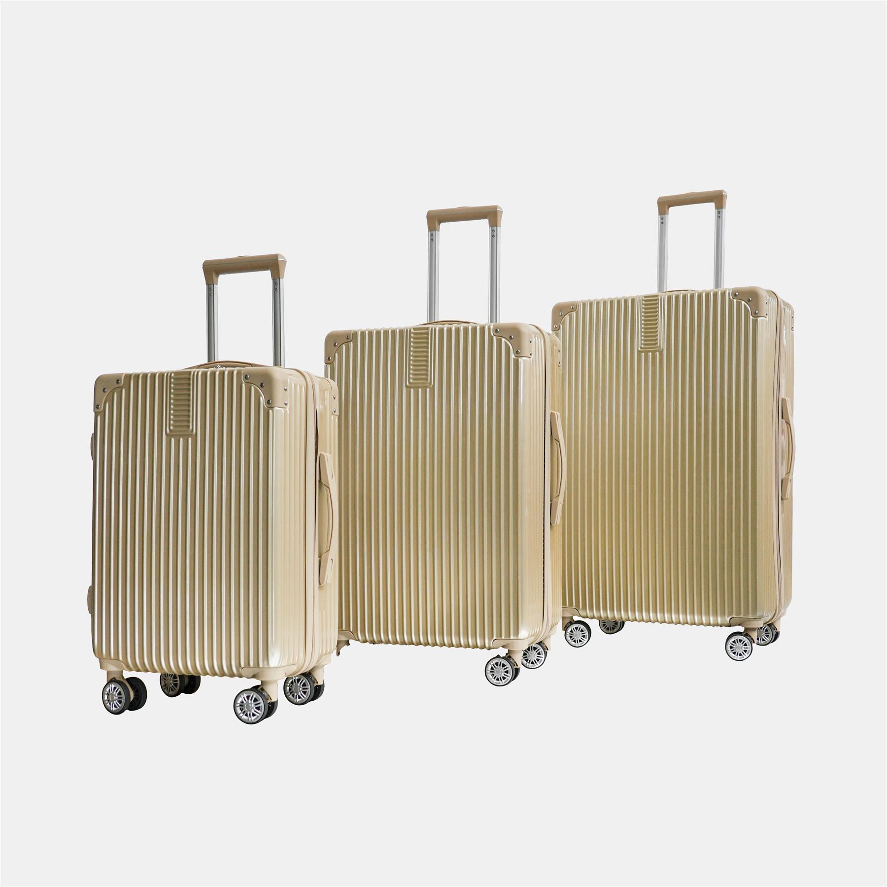 OHS Metallic Effect Suitcase Set 3-Piece Hard Shell Luggage 4 Wheel ABS
