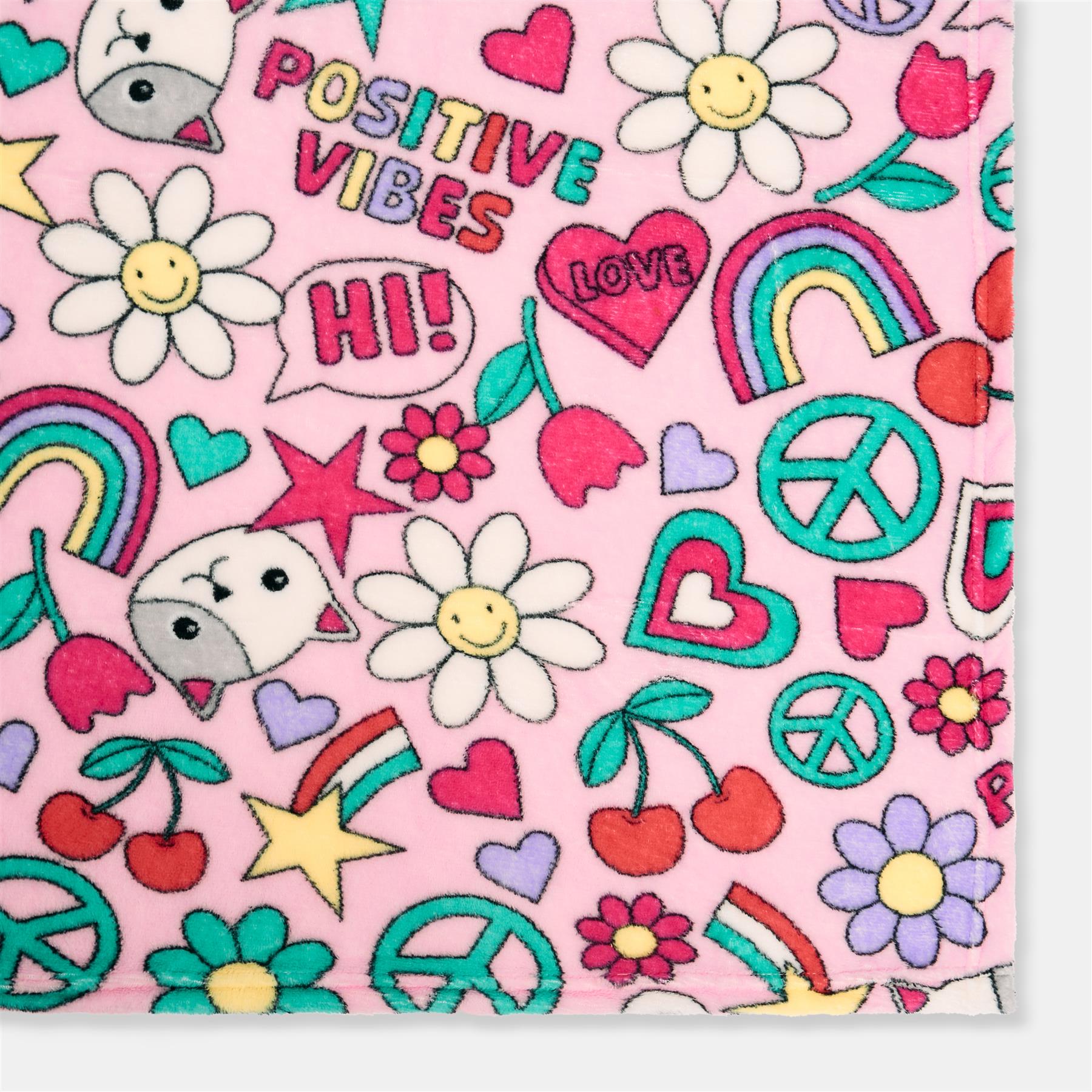 OHS Kids TV Blanket Positive Vibes Print Coral Fleece Winter Soft Wearable Throw