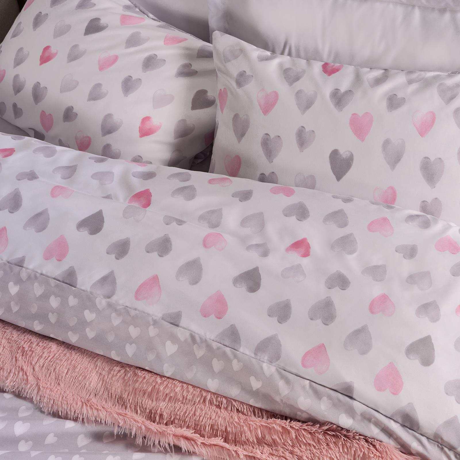 OHS Watercolour Bedding Set Hearts Microfibre Duvet Cover with Pillowcase