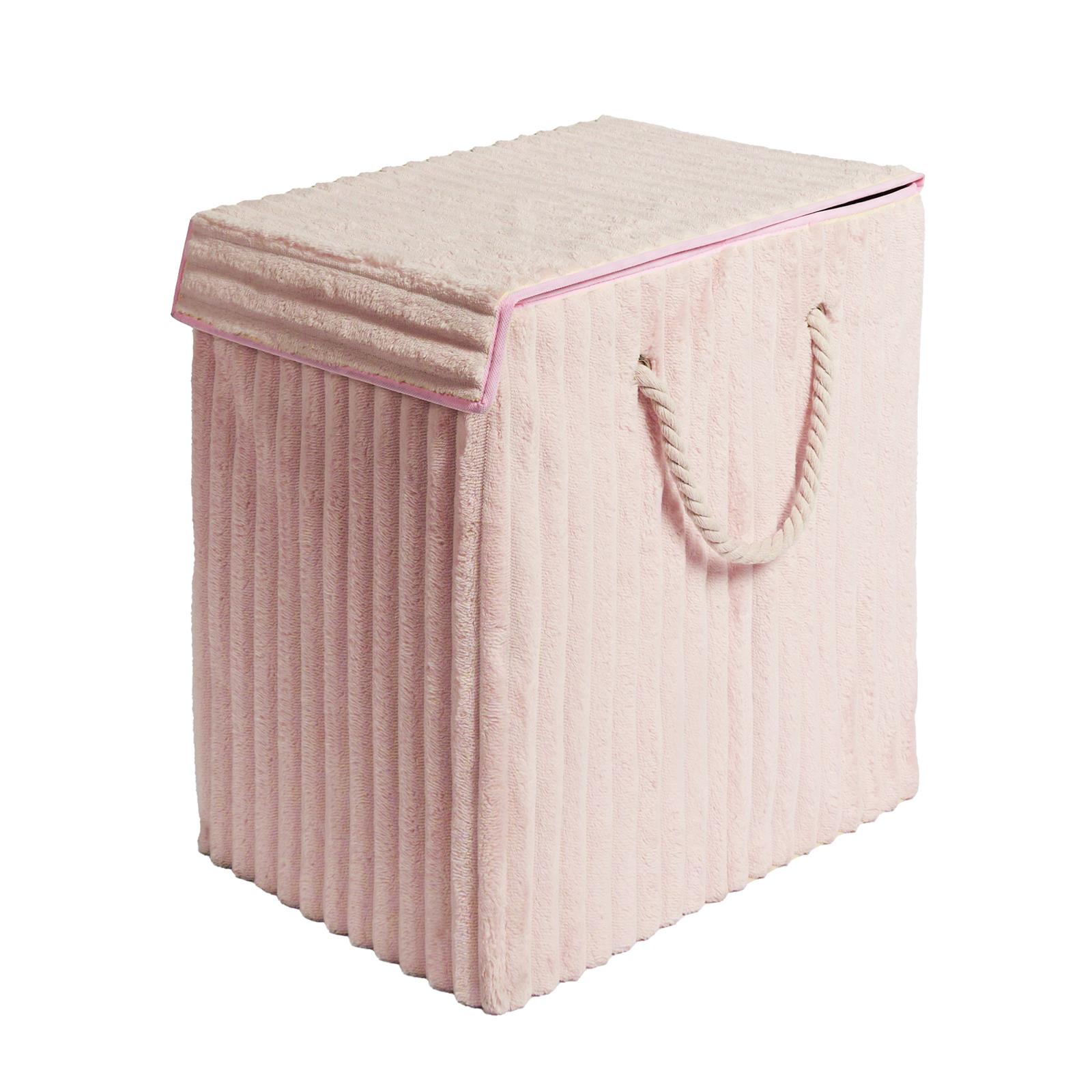 OHS Ribbed Laundry Basket with Lid Foldable Hamper Bag Washing Bin Storage