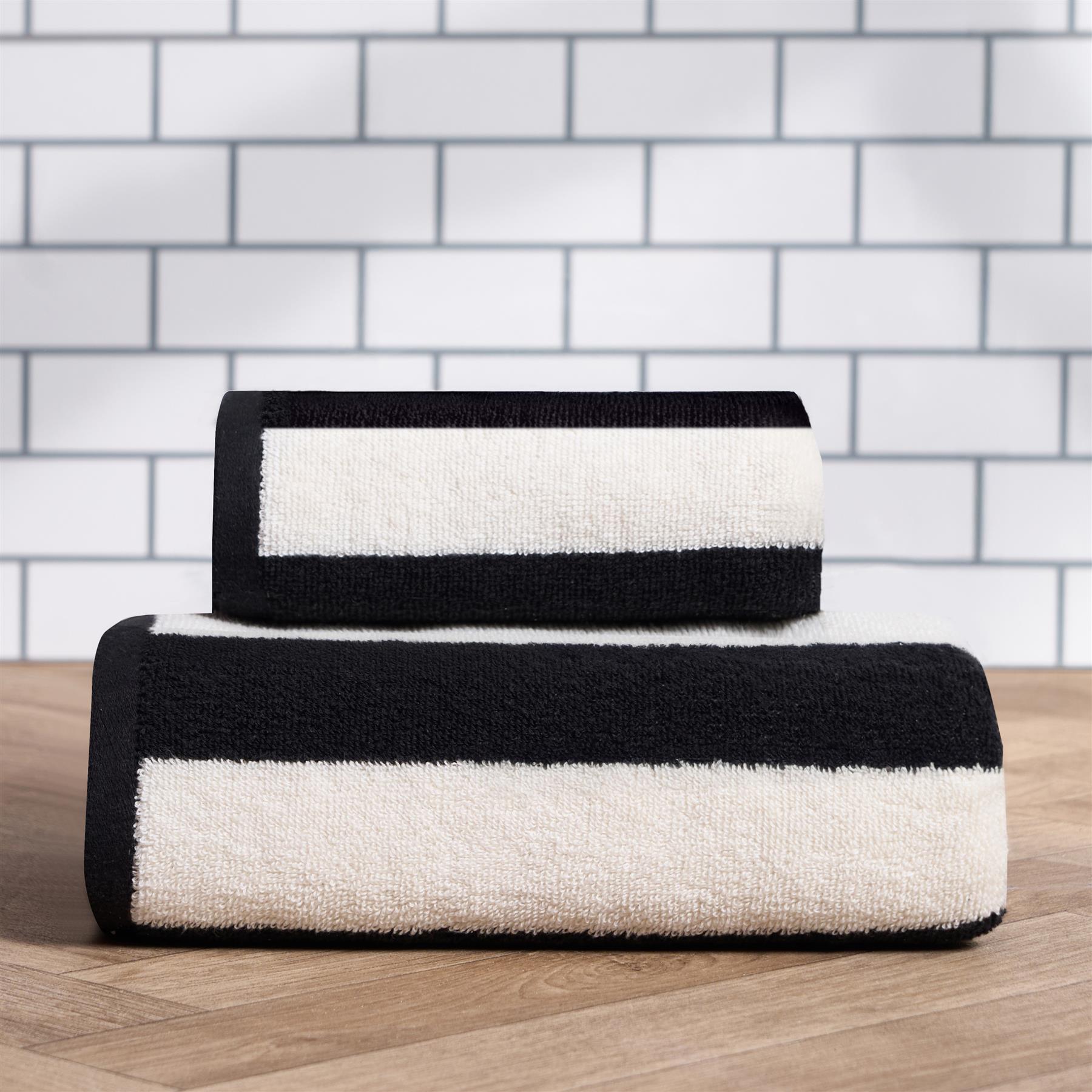 OHS Stripe 100% Cotton Bath Hand Towel Hotel Luxury Shower Soft Absorbent