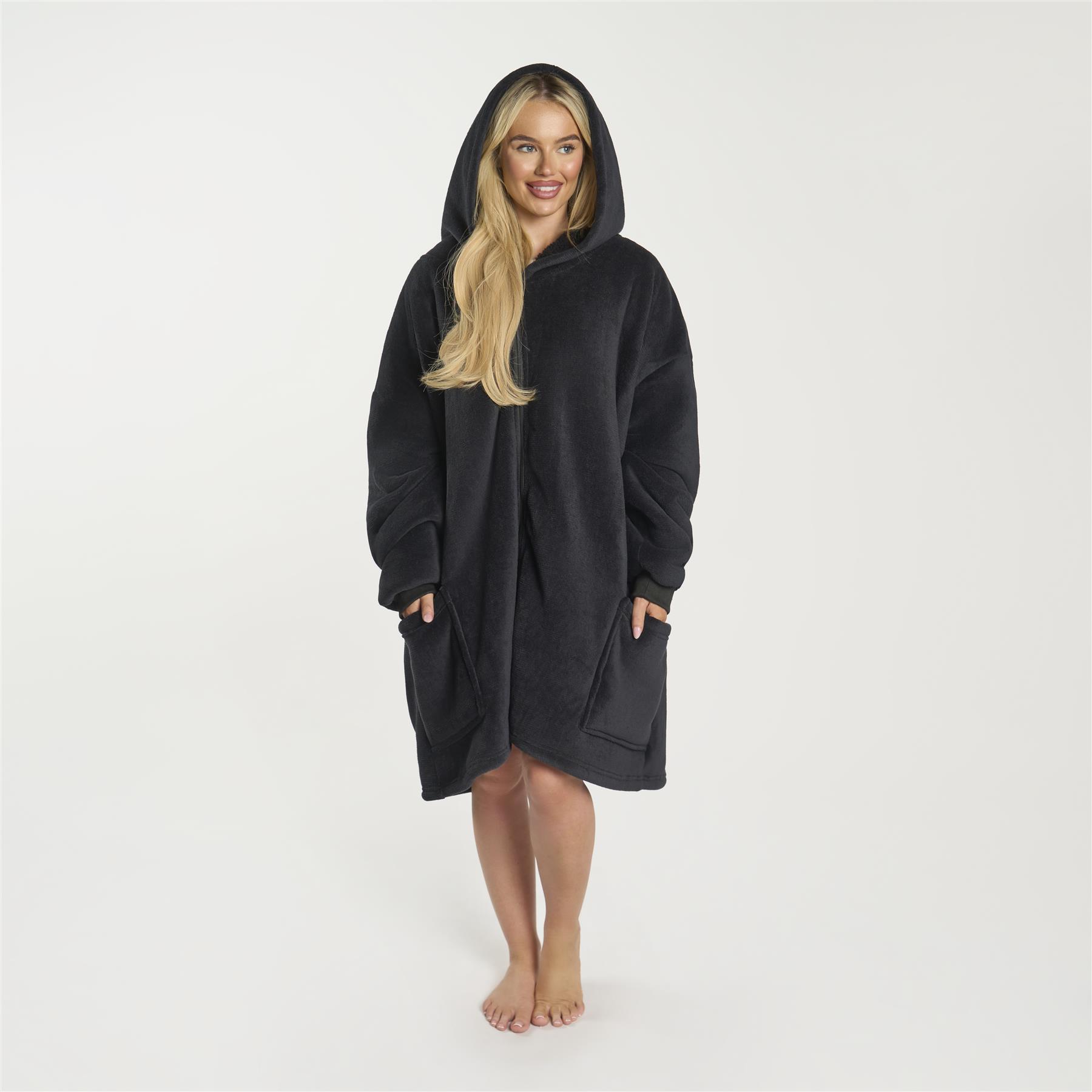 OHS Zip Up Hoodie Blanket Oversized Sherpa Fleece Thermal Sweatshirt Jumper