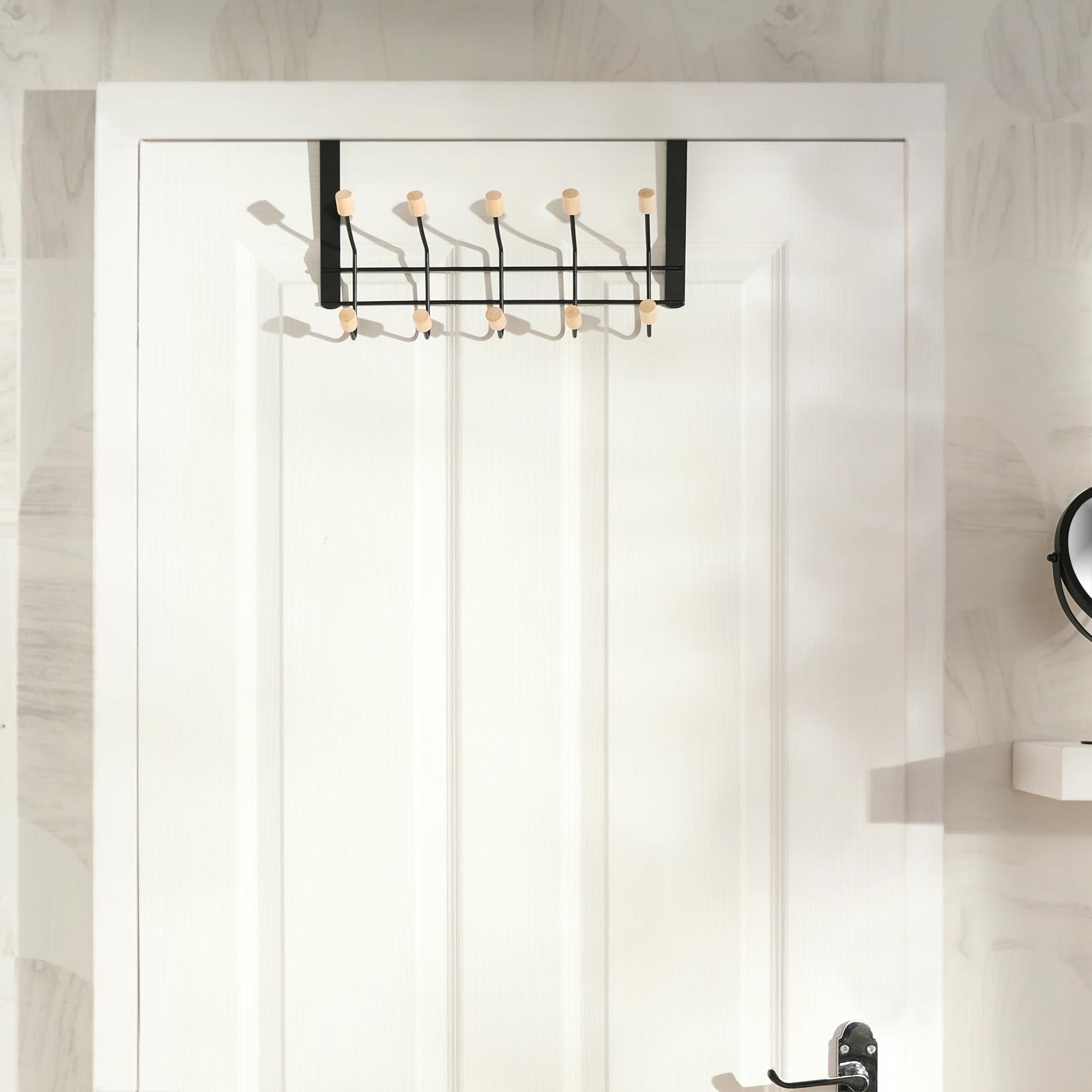 Over Door 10 Hooks Coat Hanger Wood Organiser Space Saving Home Storage Rail