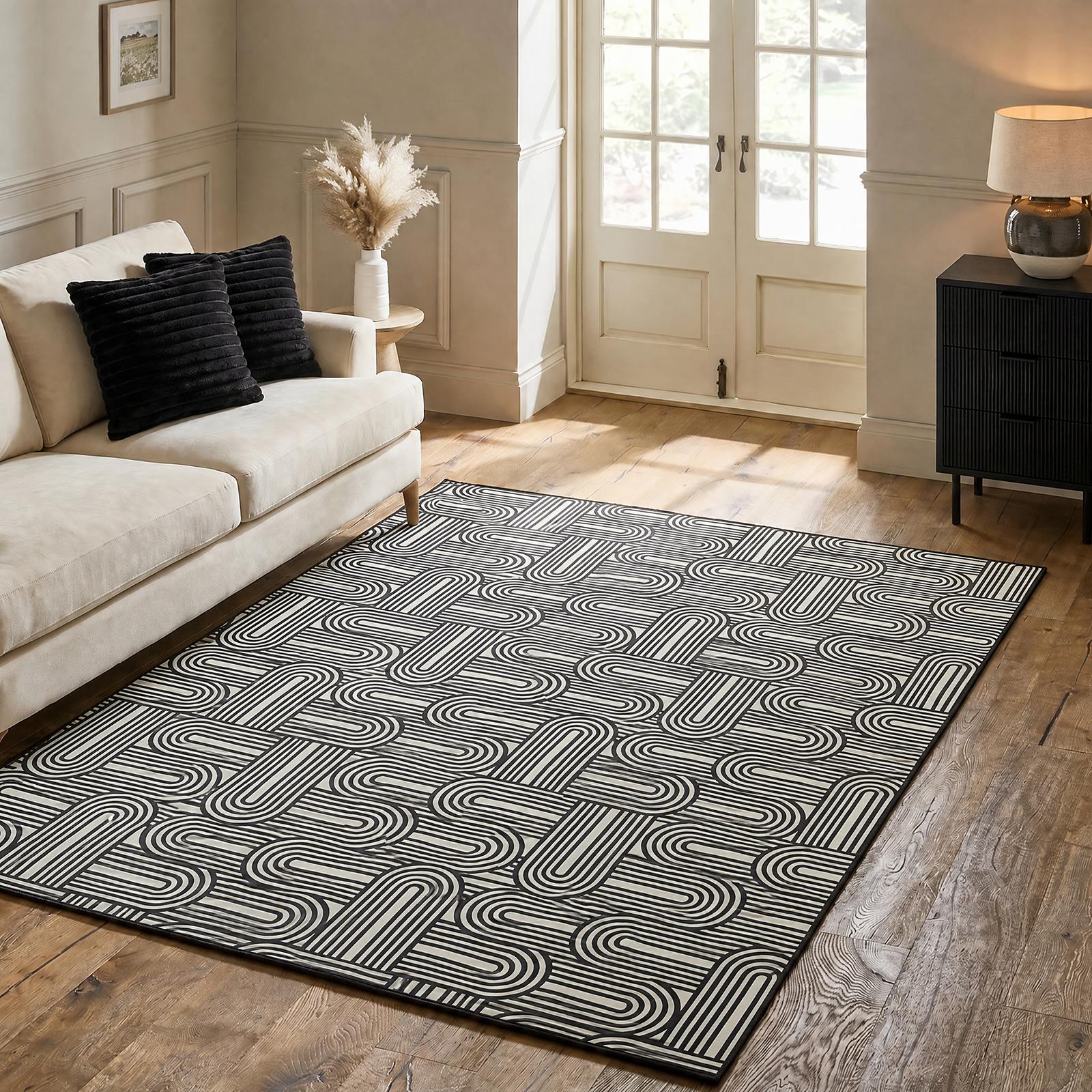 OHS Washable Rug Geometric Print Ultra Soft Living Room Area Mat Accent Rugs