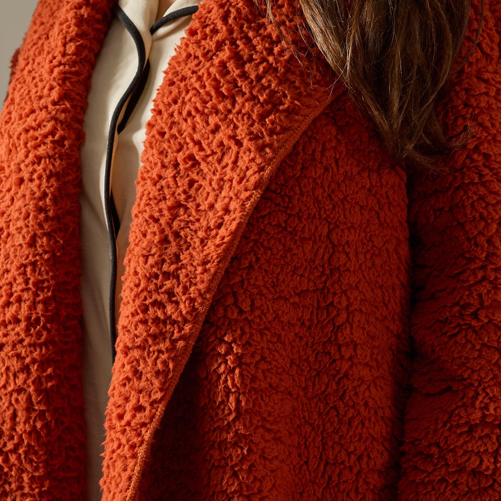 OHS Waterfall Cardigan Warm Teddy Fleece Open Front Wrap Loungewear Outwear