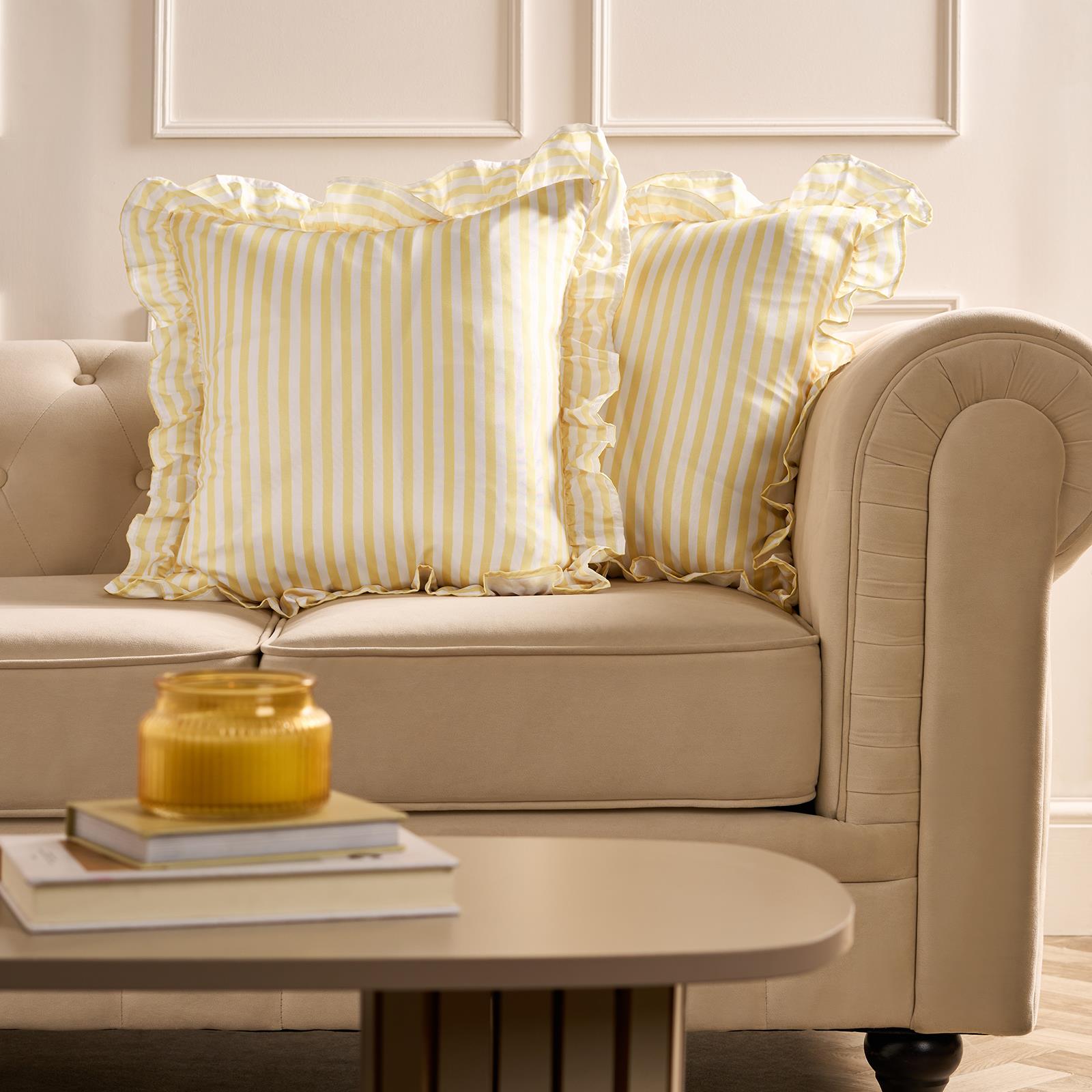 OHS Stripe Frill Cushion Covers Microfibre Square Pillowcases Home Decor