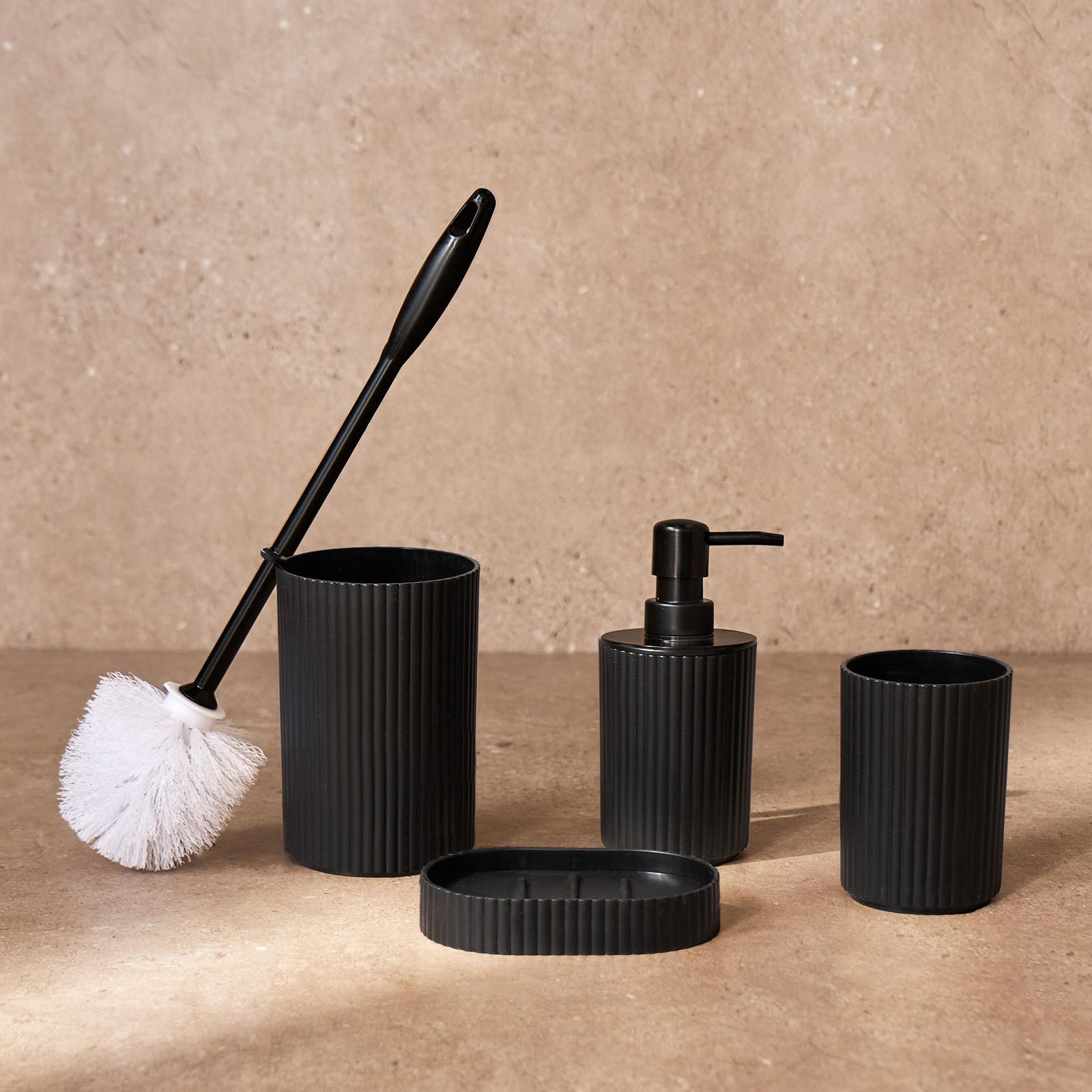 Bathroom Accessories 4 Piece Set Ribbed Soap Dispenser Holder Tumbler Toothbrush - Picture 2 of 20