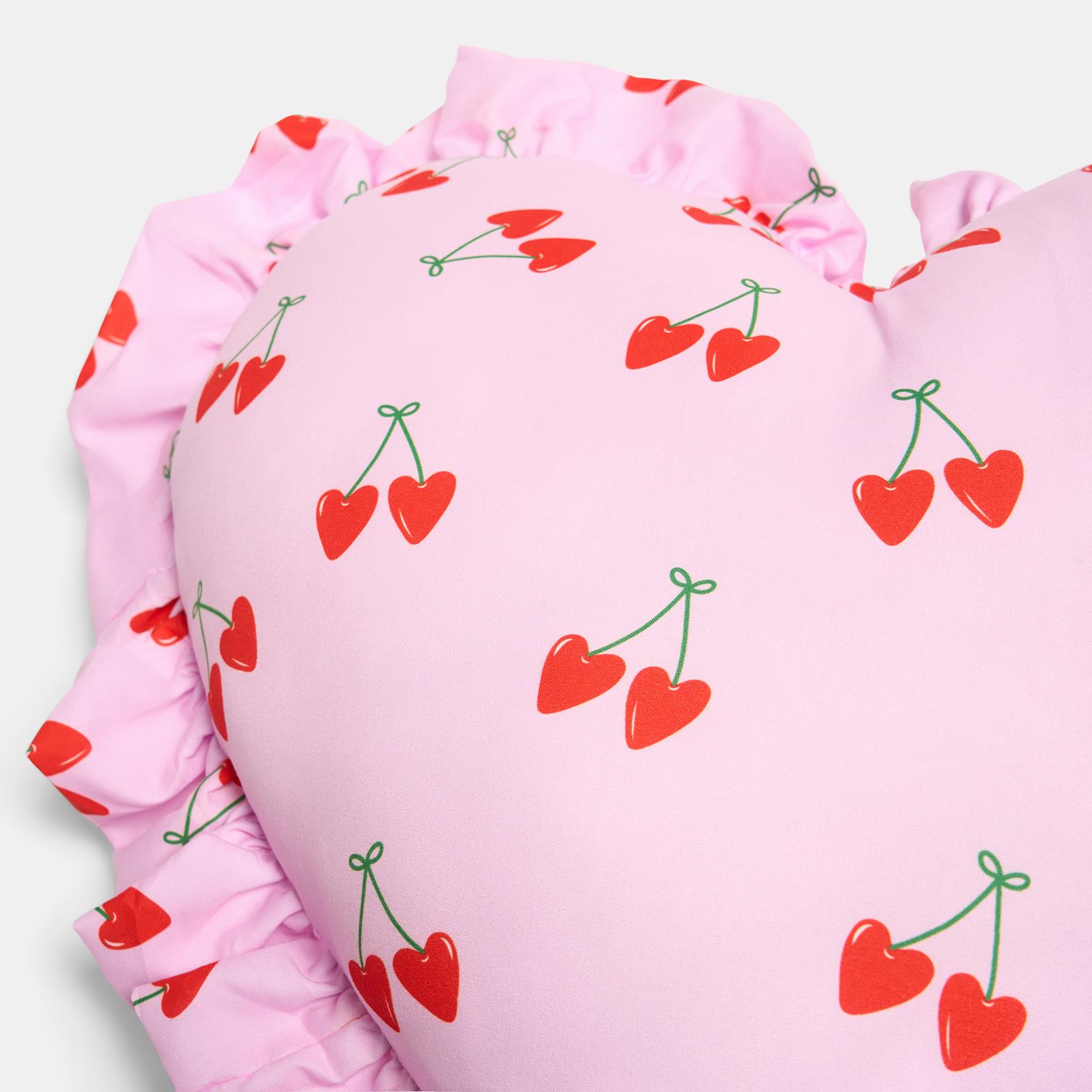 OHS Heart Scatter Cushion Cherry Print Frill Microfibre Decorative Throw Pillow