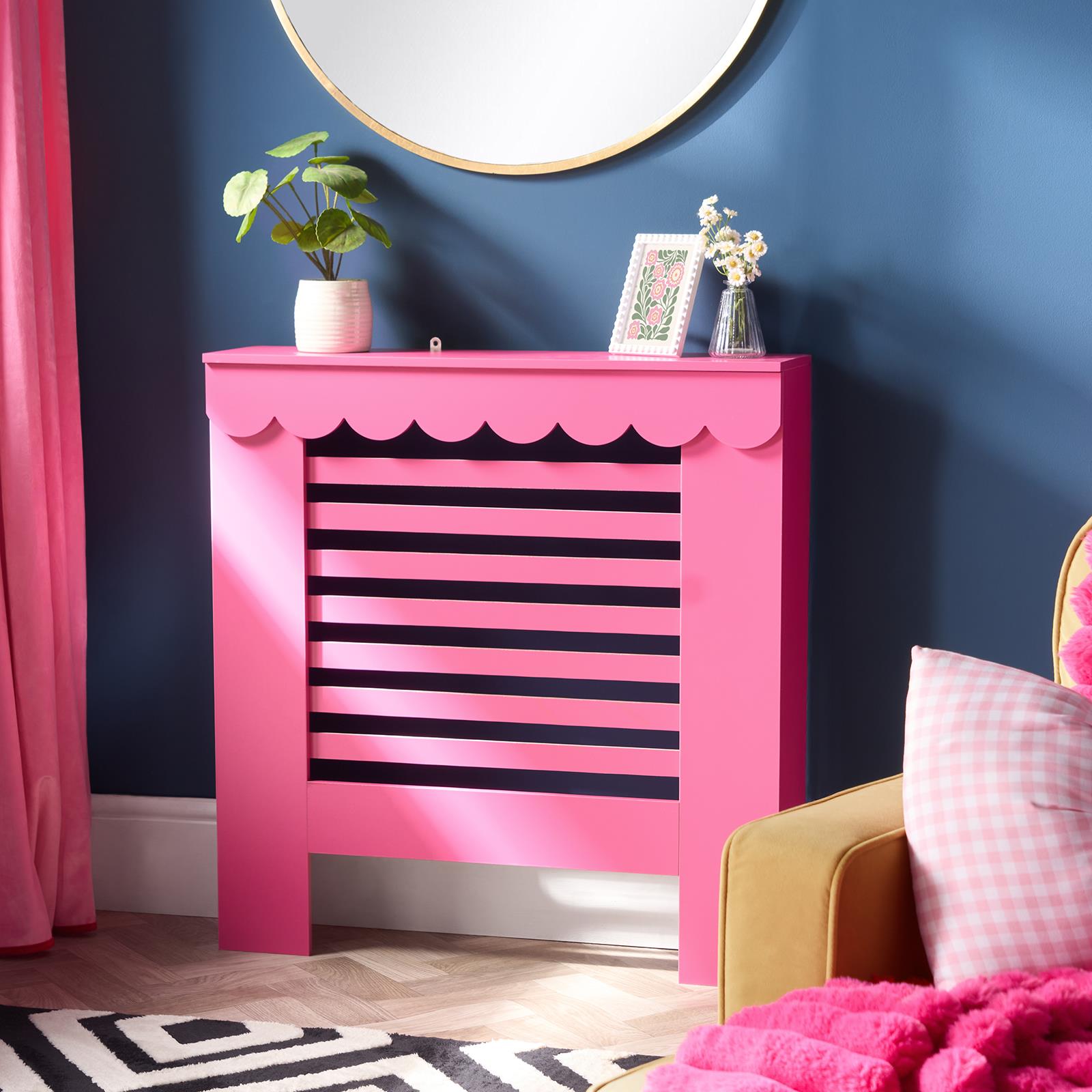 OHS Scallop Radiator Cover Engineered Wood Modern Side Board Cabinet Shelf
