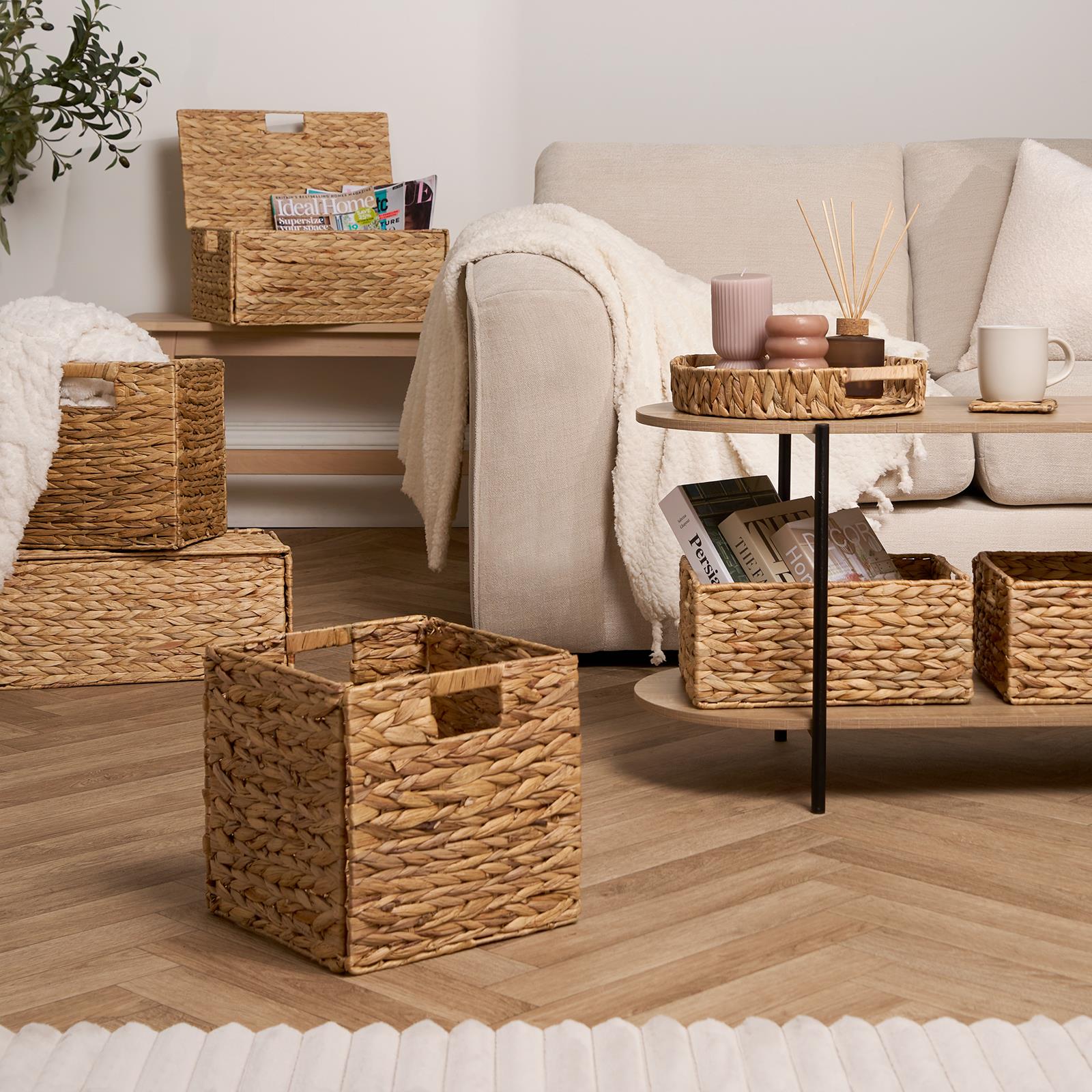 Natural Storage Cube Folding Rope Organiser Woven Wicker Hamper Strong Eco Box - Picture 5 of 20