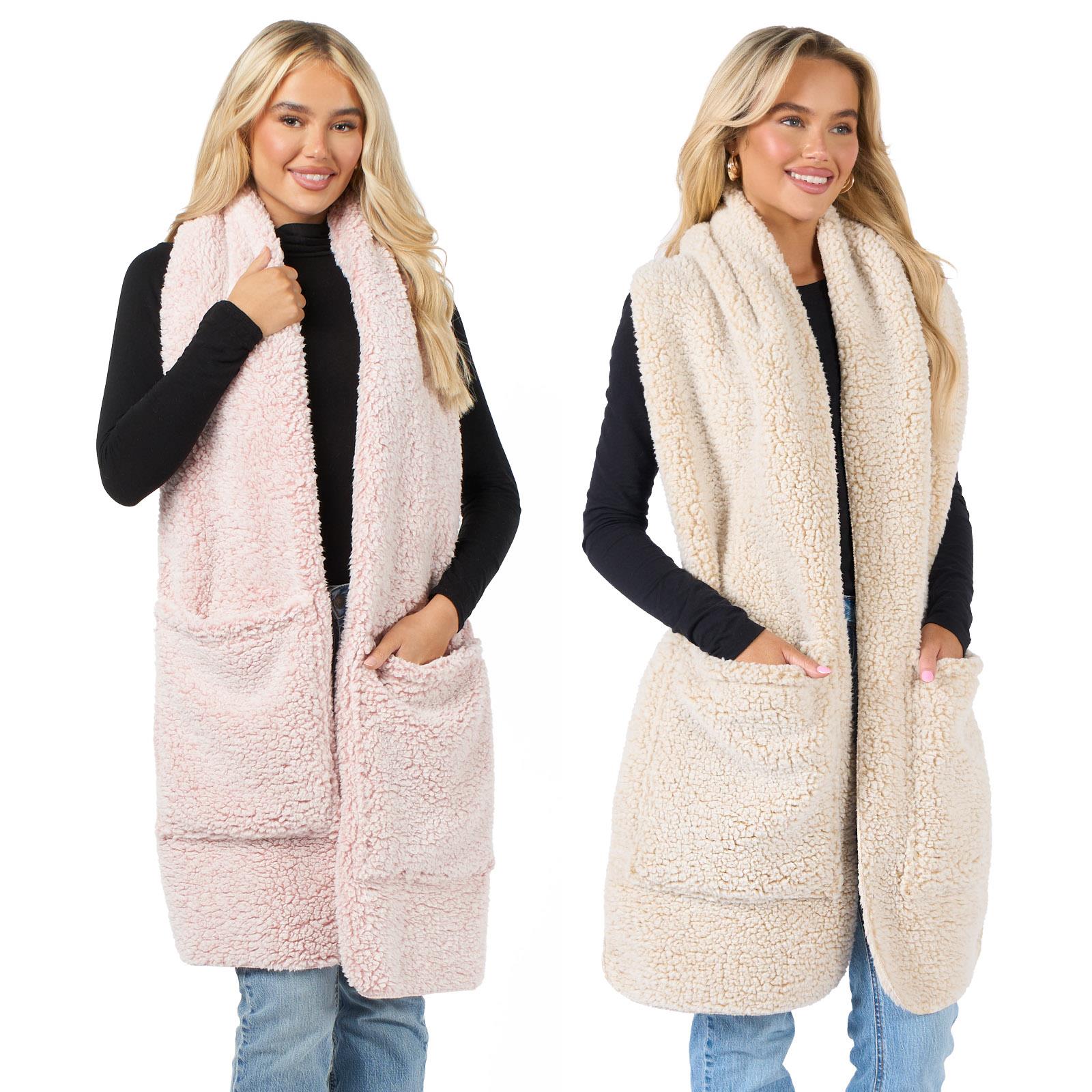 OHS Teddy Fleece Scarf Long Thermal Soft Pockets Hand Neck Warmer Marl Wrap