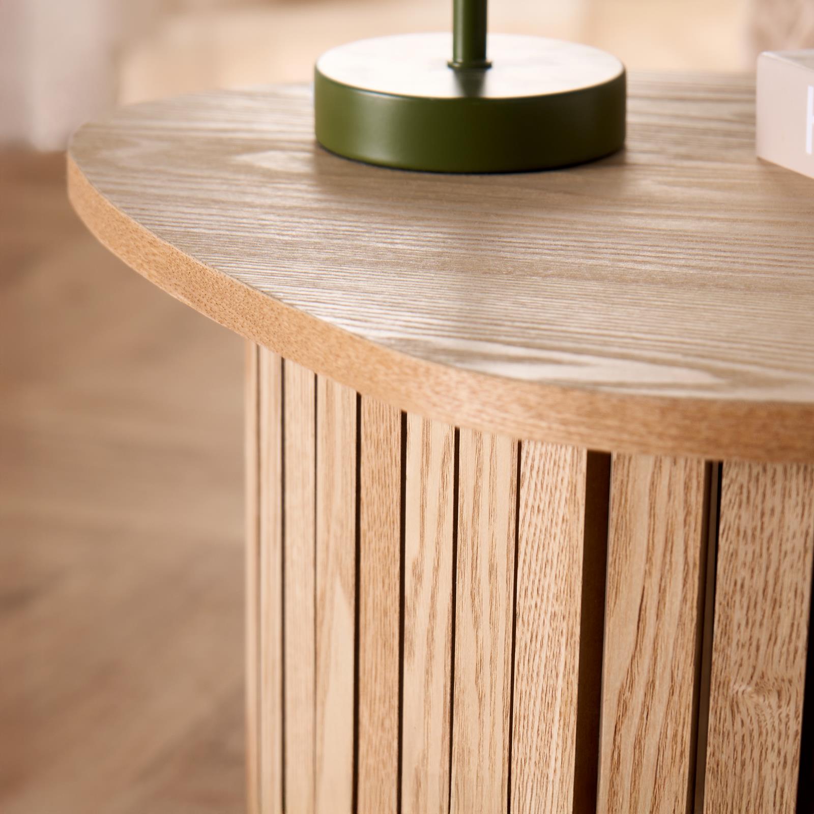 OHS Madison Side Table Ribbed Wood Effect Corner Bedside Coffee Table