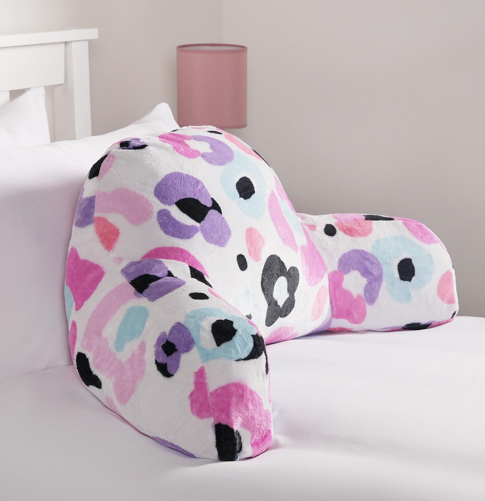 OHS Leopard Cuddle Cushion Kids Soft Fleece Reading Pillow Arms Lumbar Bed Chair