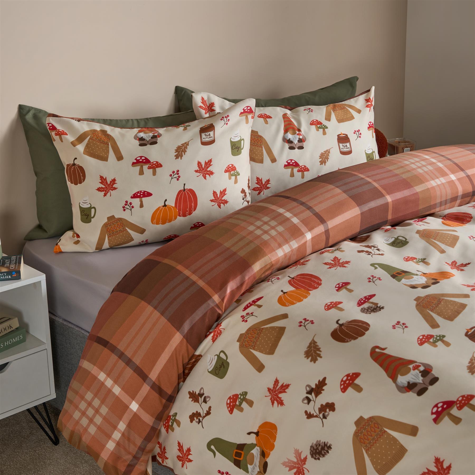 OHS Autumn Gonk Bedding Set Reversible Microfibre Duvet Cover with Pillowcase