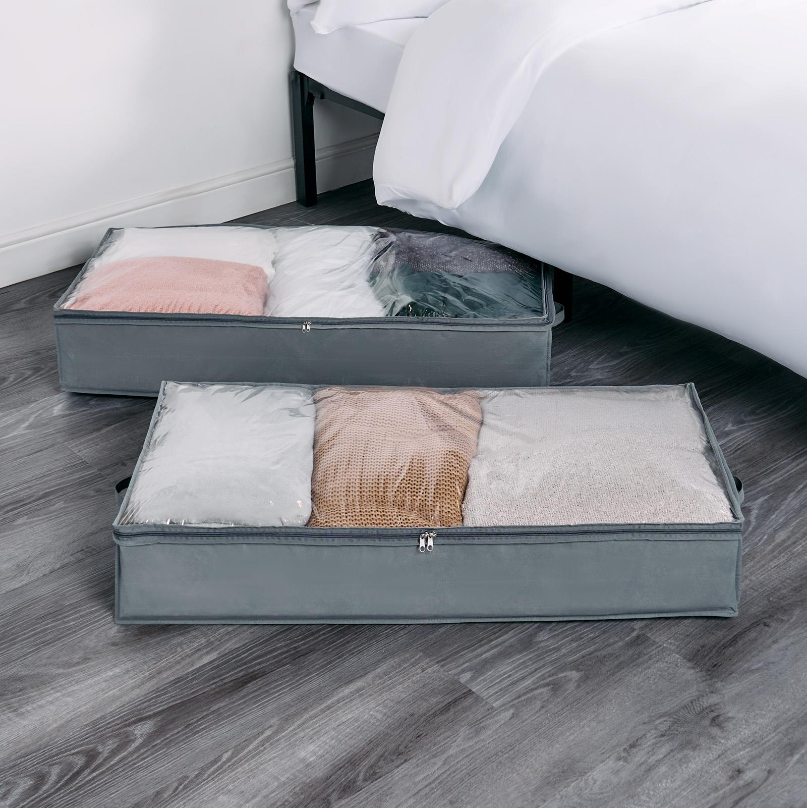 Large Underbed Storage Bags 2 Pack Clothes Shoes Organiser Folding Zipped Cube
