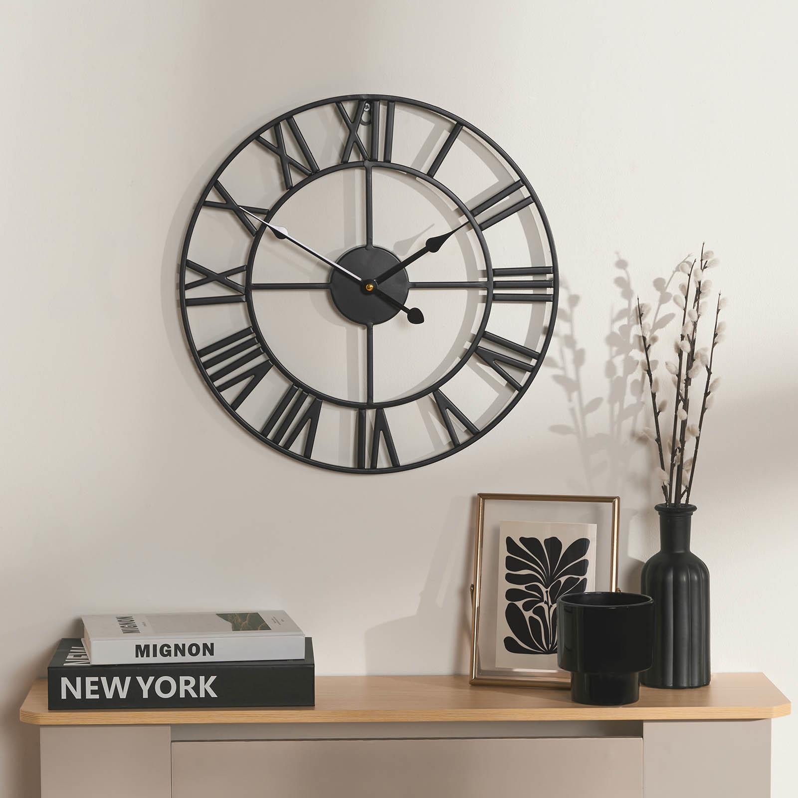 Large Wall Clock Roman Numerals Skeleton Big Open Round Face Living Room Kitchen - Picture 3 of 23