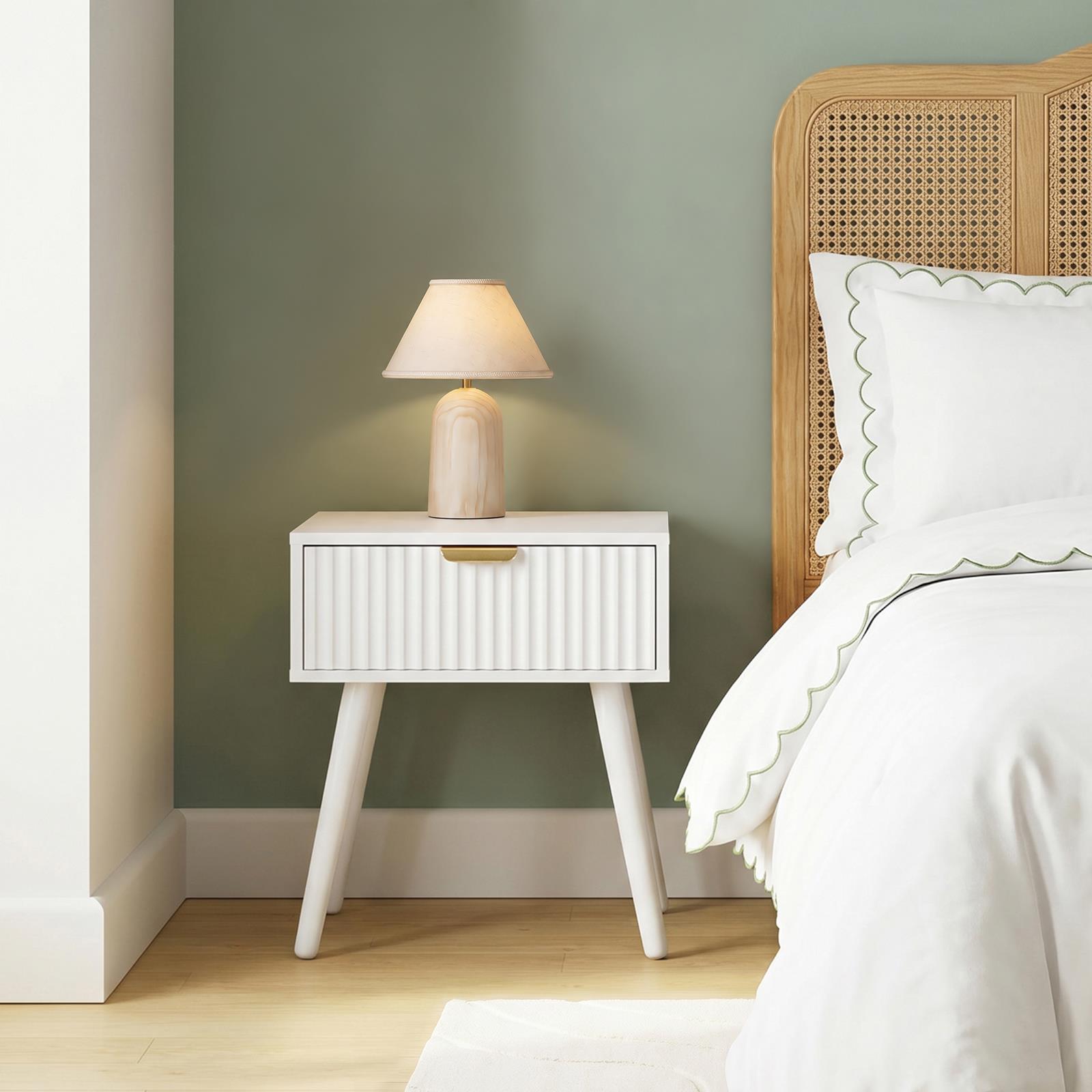OHS Ribbed Bedside Nightstand 1 Drawer Storage Unit Wooden End Table